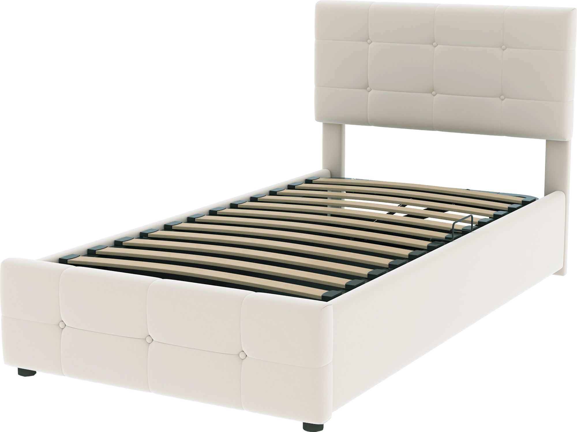 Flieks Hydraulisches Polsterbett 90x200cm mit Stauraum, Boxspringbetten Stauraumbett mit Lattenrost, Jugendbett Einzelbett Kinderbett, Samt, Beige