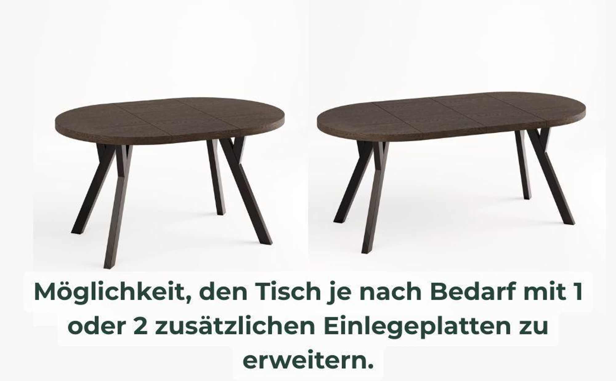 Giuseppe Runder Ausziehbarer Esstisch Durchmesser 90 / 135 / 180 cm,  Platz für 4-10 Personen Skandinavische LOFT Schwarze Holzbeine (Storm)