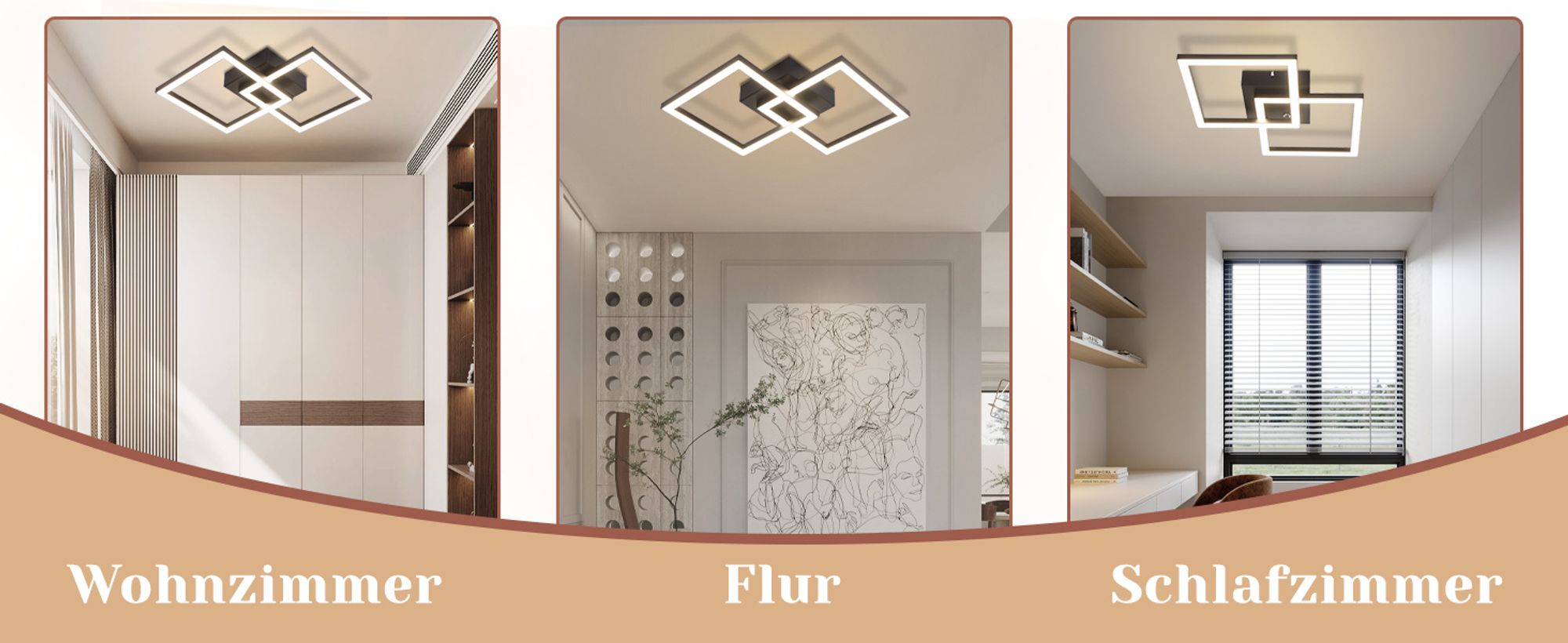 ZMH LED Deckenleuchte Flurlampe Deckenlampe Schwarz Wohnzimmerlampe 24W 4000K Küchenlampe Modern Neutralweiß Schlafzimmerlampe Eckig Deckenbeleuchtung