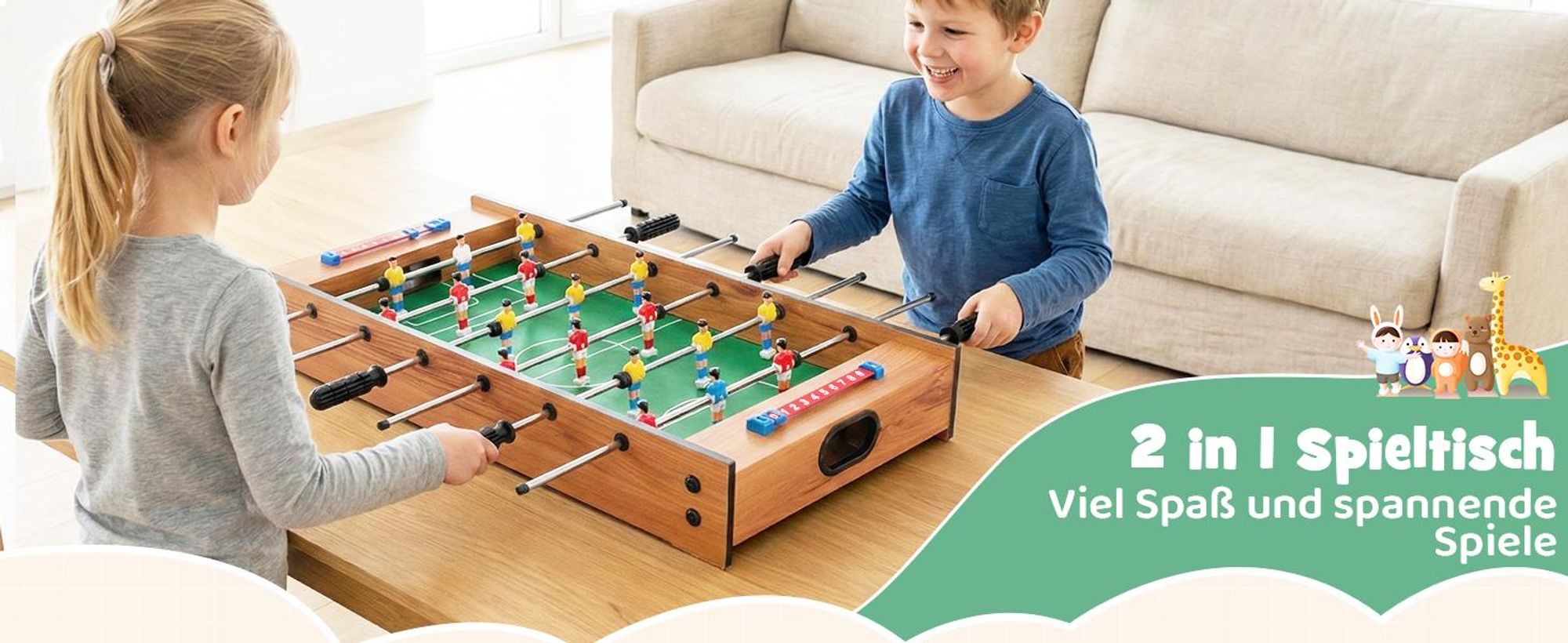 COSTWAY 2 in 1 Spieltisch, Multifunktionsspieltisch aus Holz, Multi-Spieltisch, Air Hockeytisch und Tischkicker, perfekt fuer Spielzimmer, Bars, Partys, fuer Erwachsene und Kinder