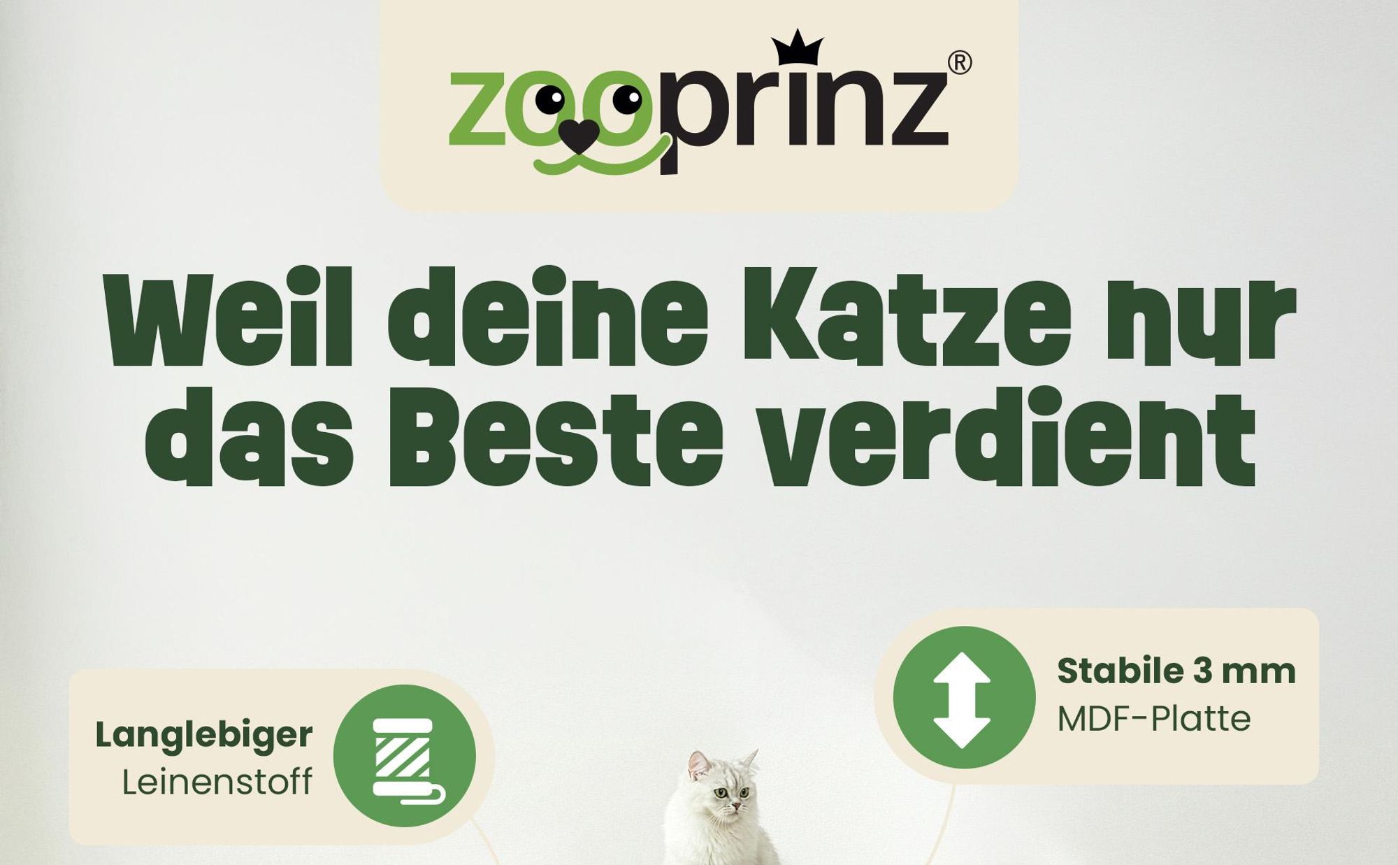 Katzenhöhle Katzenhaus Katzenbett zooprinz Rocky | Plüsch | Faltbar | Wendekissen | Anti-Rutsch-Boden | Leinenstoff | 3 mm MDF