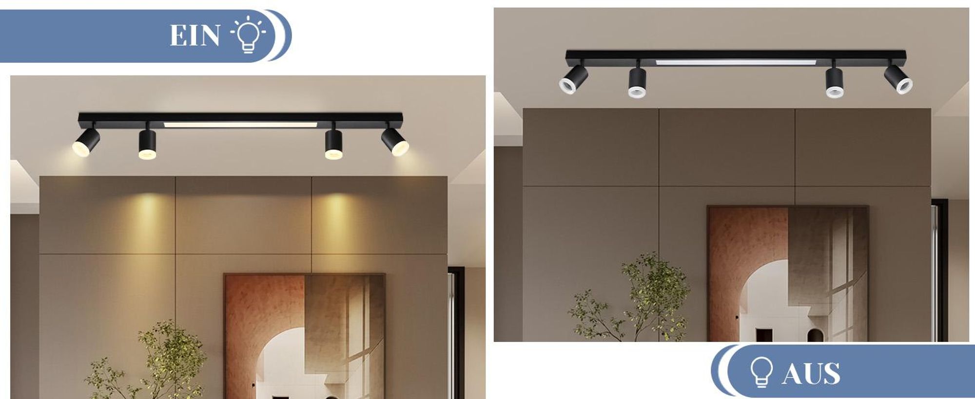 ZMH Deckenstrahler Schwarz 4 Flammig Deckenleuchte Dimmbar Deckenspots mit fernbedienung Schwenkbar 350° Modern für Wohnzimmer Schlafzimmer Küche