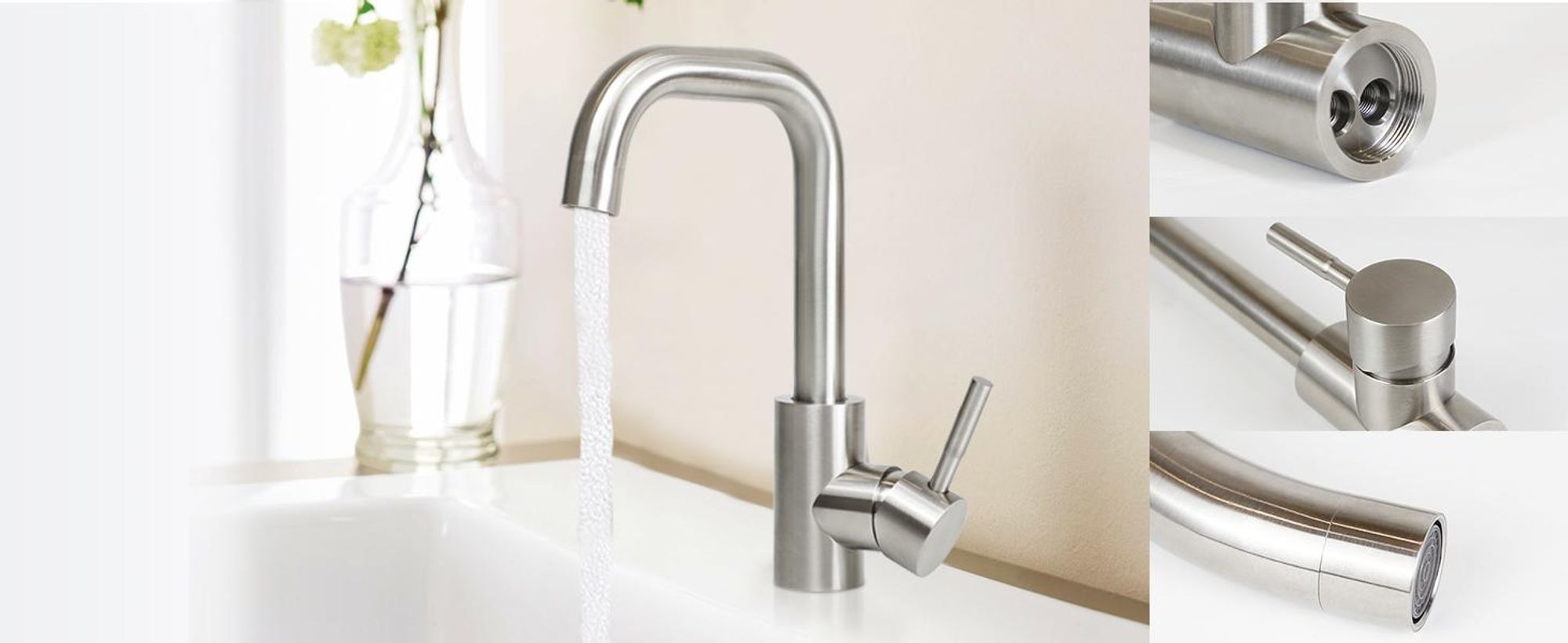ZMH Wasserhahn bad Waschtischarmatur waschbecken - Armaturen Hochdruck Kaltwasserhahn mit Auslauf Höhe 100mm Armatur Edelstahl Mischbatterie für Badezimmer, Gebürsteter Nickel