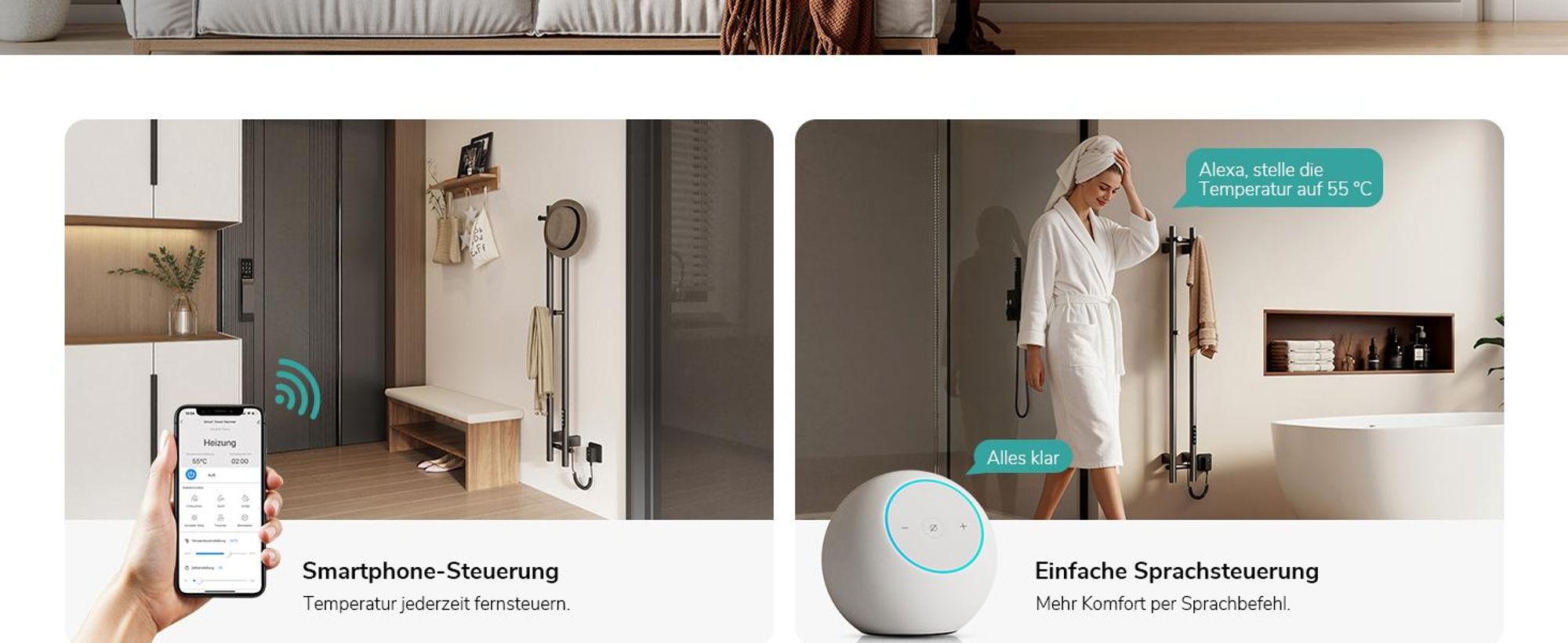 EMKE Elektrischer Handtuchheizkörper WLAN-App Steuerung mit Wochenprogramm LED Touchscreen Kompakt 2-Rohr Handtuchtrockner 120x12,4cm 145W Anthrazit