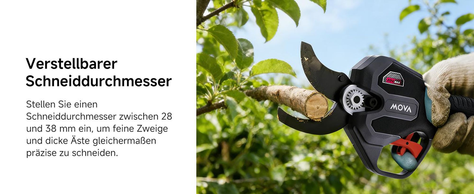MOVA GPS201 20V Akku-Gartenschere, Brushless Rebschere, inkl. 2,0Ah Akku-Pack, 28-38 mm Schnittweite