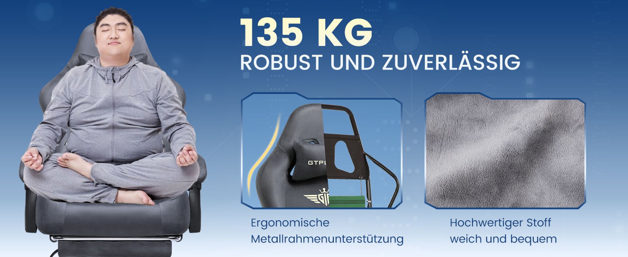 GTPLAYER Gaming Stuhl Ergonomischer Gaming Sessel Schreibtischstuhl Bürostuhl mit Stoffoberfläche Federsitzkissen, Verbindungsarmlehnen, mit Fußstütze