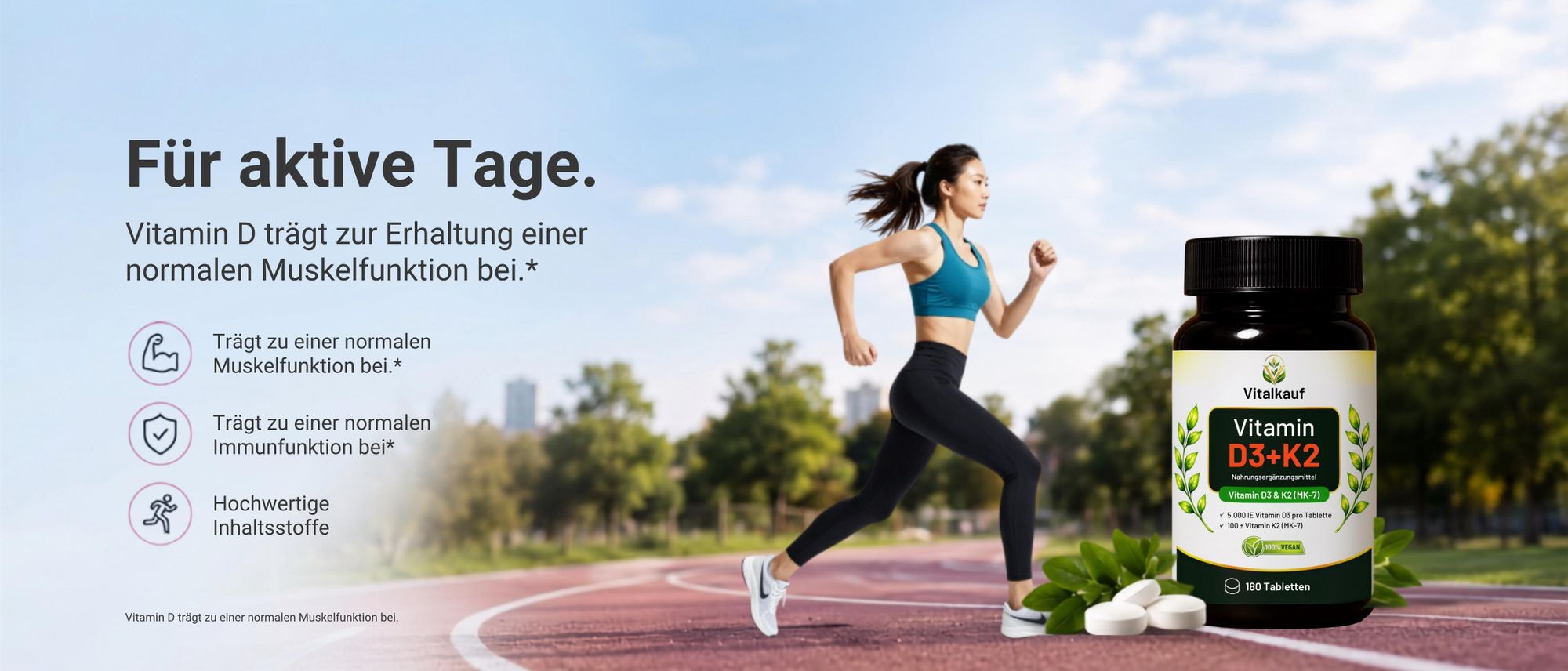 Vitalkauf Vitamin D3 + K2 (MK-7) 5000 I.E. + 100 µg – 180 vegane Tabletten