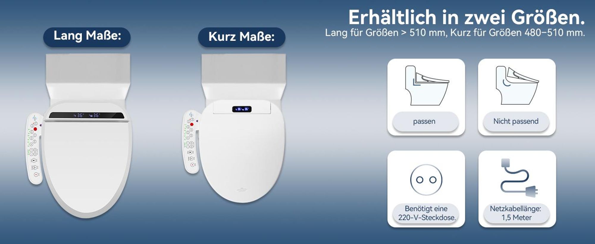 Puluomis Intelligenter Toilettensitz mit Warmluft & Heizsitz, Selbstreinigende Bidet-Funktion, 3-Temperaturstufen, LCD Display, Dämpfungsdesign kurz