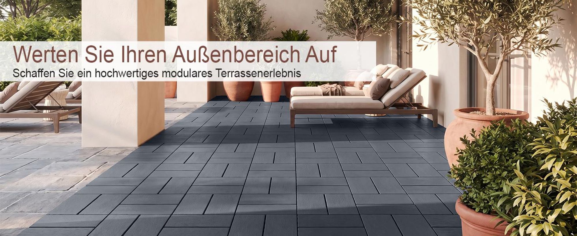 44 Stück Terrassenfliesen aus Kunststoff 30x30x2 cm, ca. 4 m², Klickfliesen mit Flechtmuster, wetterfest & rutschfest, für Balkon & Terrasse, Grau