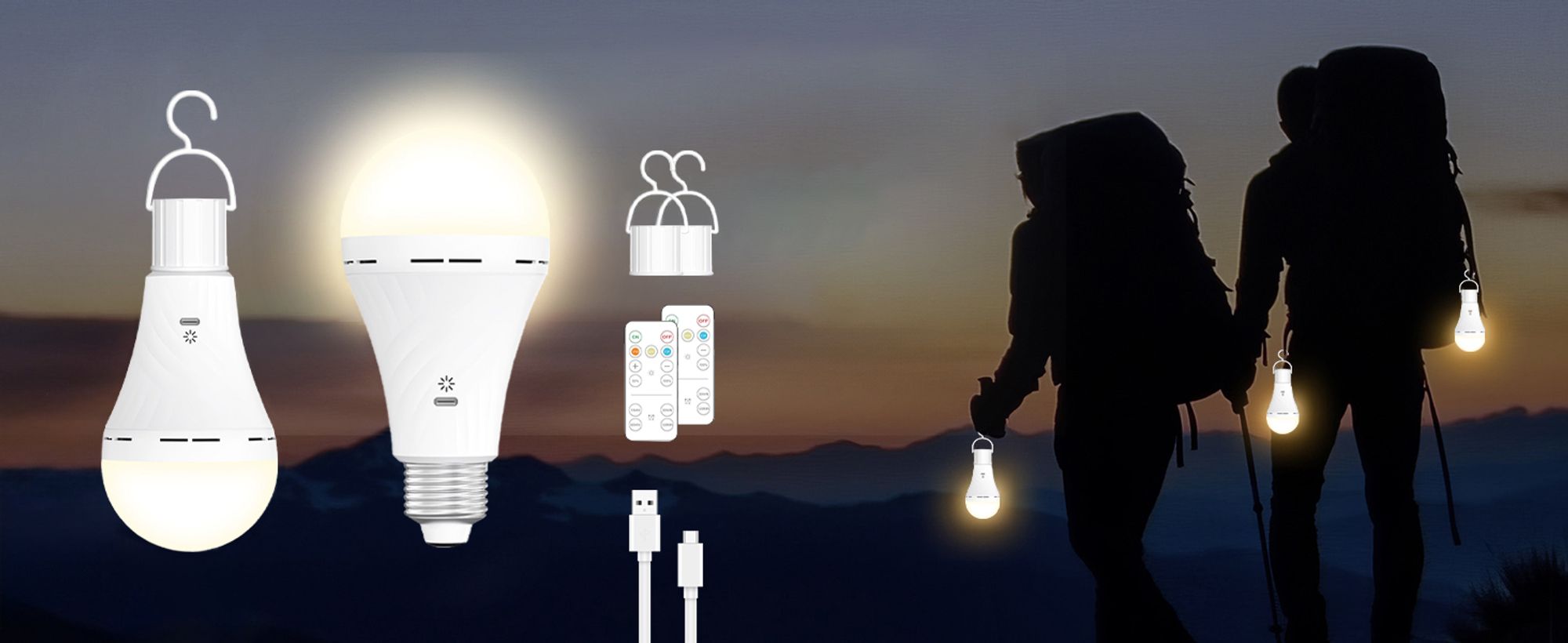 E26 LED Glühbirne USB Rechargeable 2600mAh Lampe mit Fernbedienung,Timing,E26-Sockel&Wiederaufladbare mit Haken für Tischlampe,Pendellampe,Campinglamp