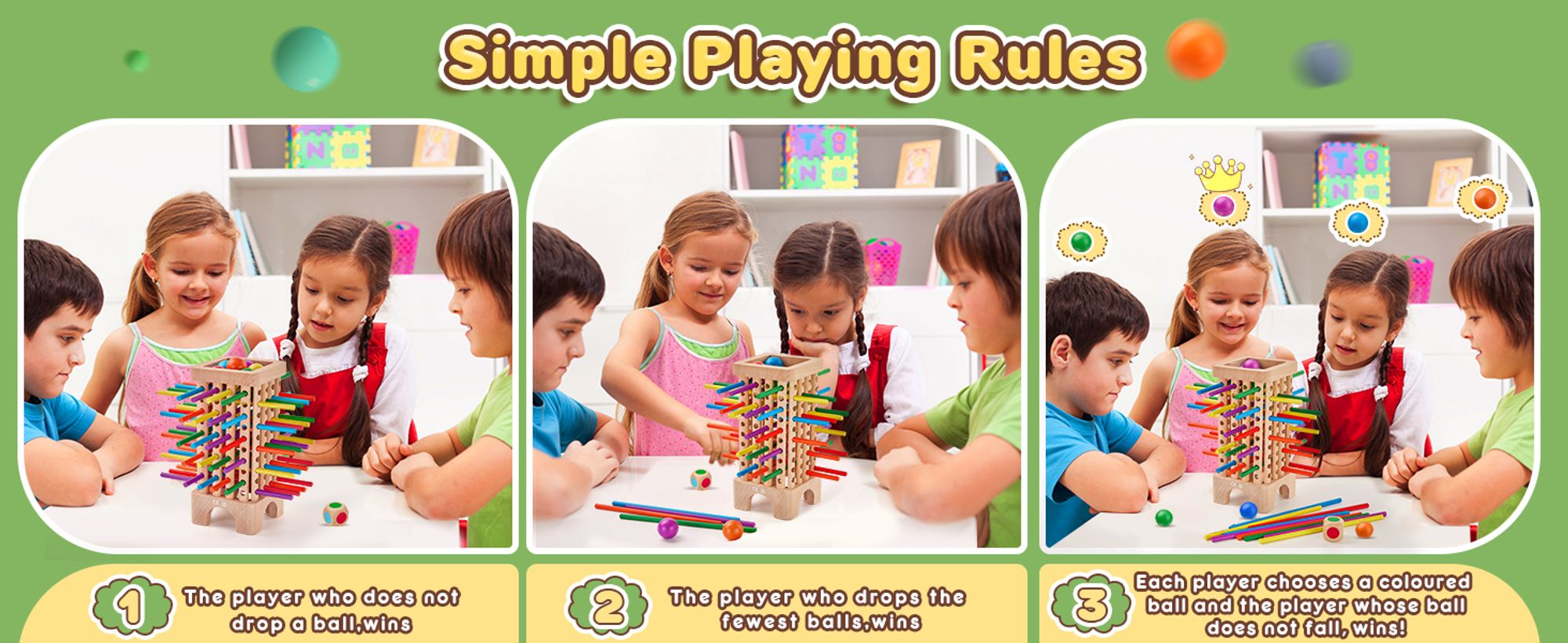 Montessori Spiel Brettspiel aus Holz, 42 Stück Bunte Holzstäbchen Würfelspiel Mathematik Lernspielzeug ab 3 4 5 6 Jahre