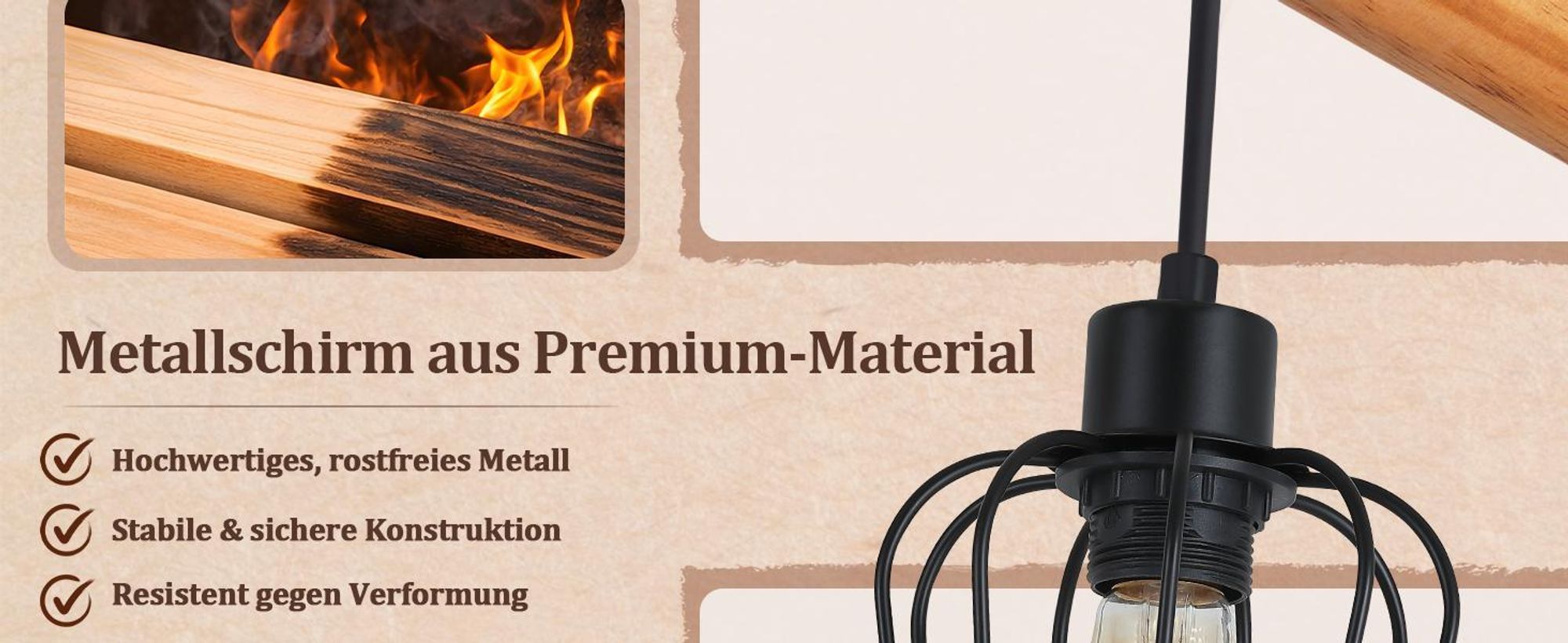 ZMH Deckenleuchte Holz Deckenlampe Flur Schwarz Küchenlampe 2 flammig Metall E27 Fassung für Küche Wohnzimmer Esszimmer Ohne Leuchtmittel