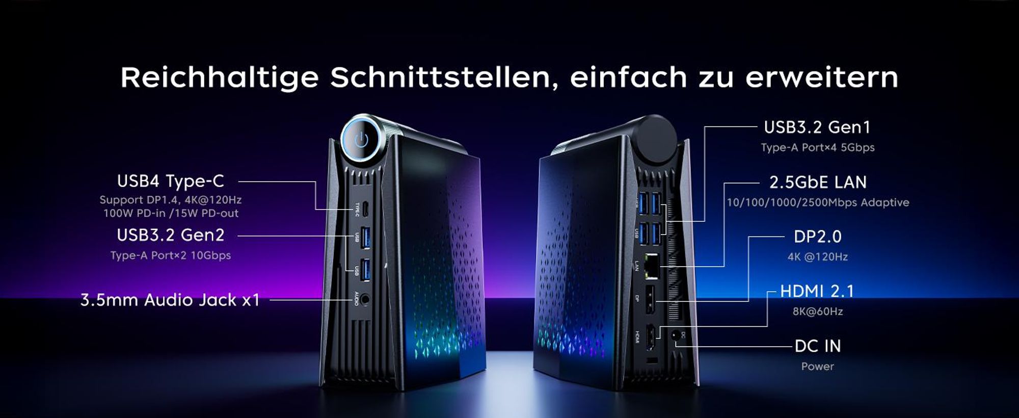 ACEMAGIC S3A Gaming Mini PC,AMD Ryzen 7 H 255(Bis zu 4,9 GHz),16GB RAM LPDDR5 512GB SSD, AMD Radeon 780M Grafik,3 Leistungsmodi, WiFi 6
