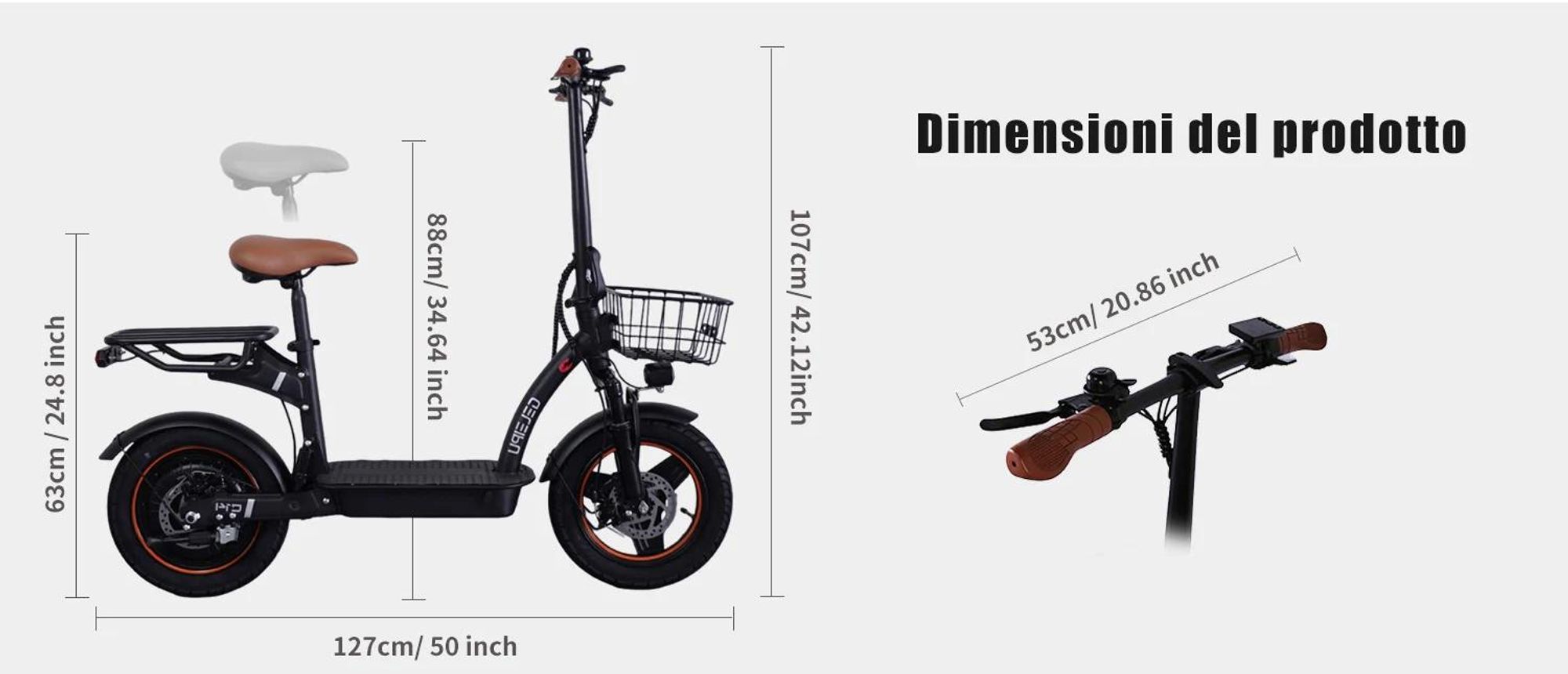 C14 - 48V17.5Ah 14'' Scooter Elettrico con Freno a Disco Meccanico Telaio in Ferro - Nero