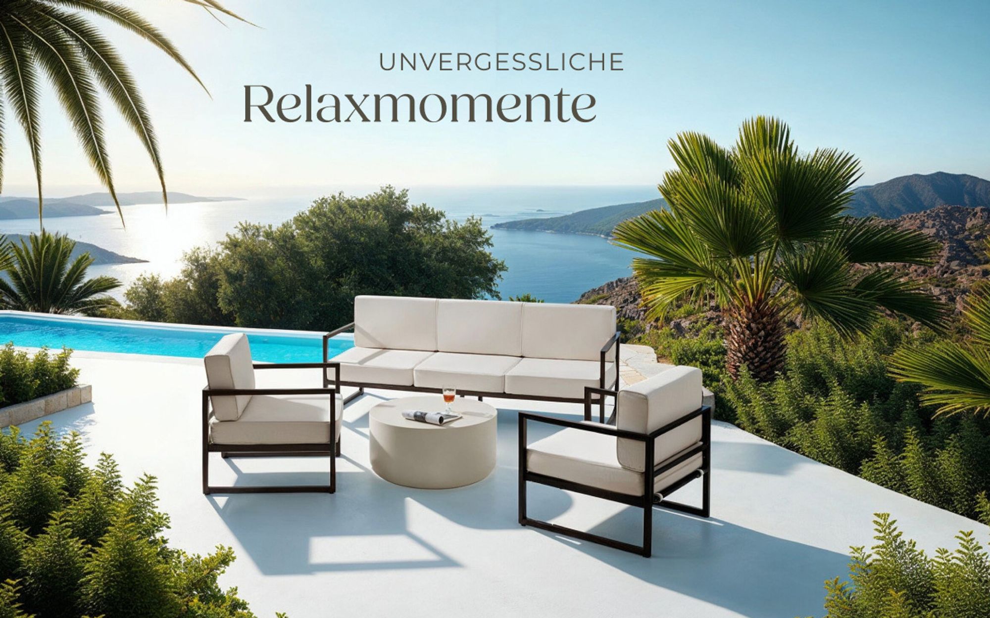 tectake® Garten-Loungeset Comosa für 5 Personen, XXL-Polsterung
