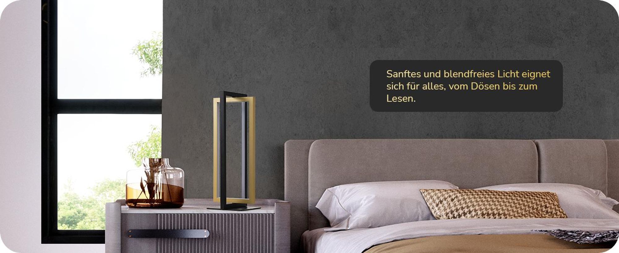 EDISHINE LED Tischlampe Touch Dimmbar, Rotatable Nachttischlampe, Schwarz Gold