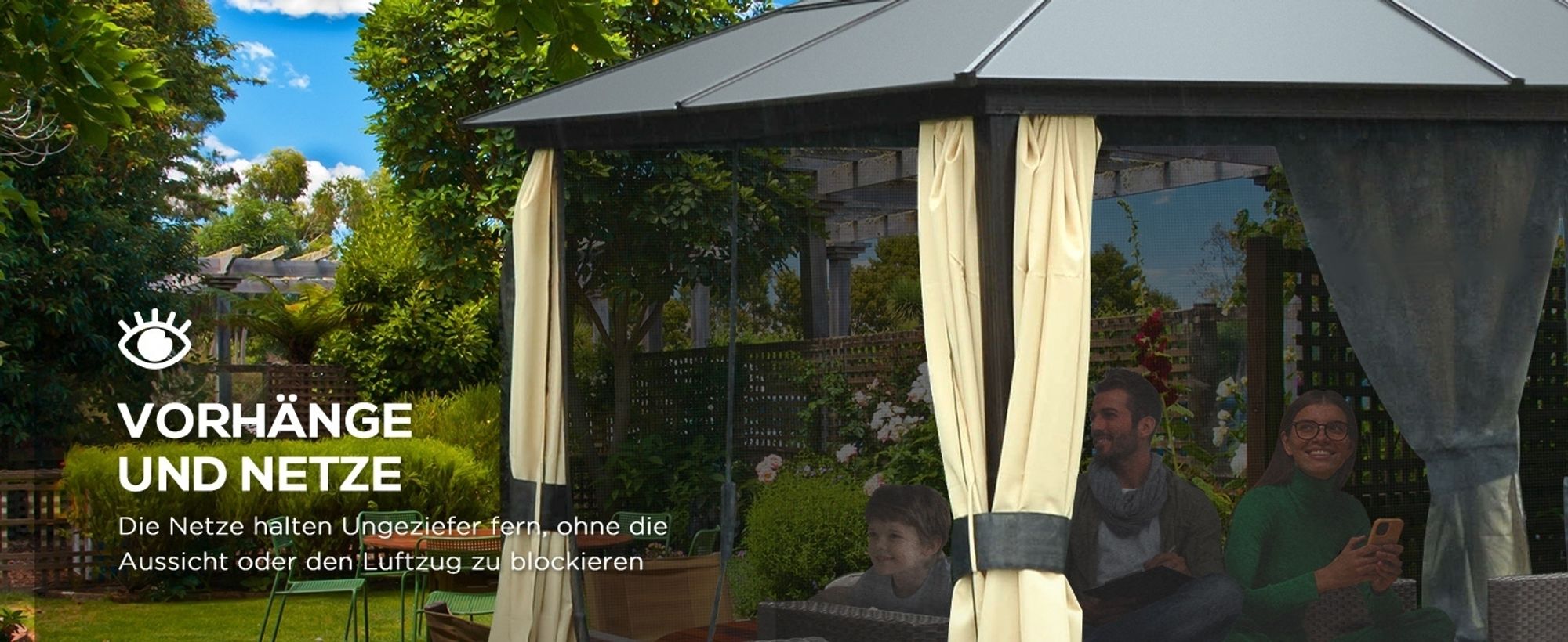 Outsunny Luxus Pavillon Gartenpavillon Partyzelt Gartenzelt PC-Dach Alu