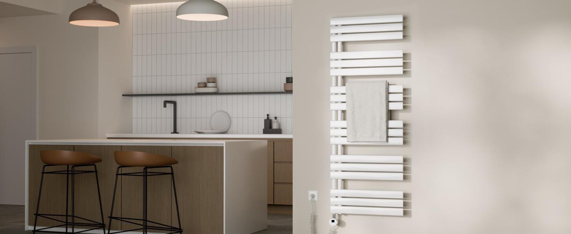 S'AFIELINA Handtuchheizkörper Elektrisch 1320x600mm, Badheizkörper Elektrisch mit Thermostat, WiFi, programmierbarem Timer, LCD-Anzeige, 800 W, Weiß