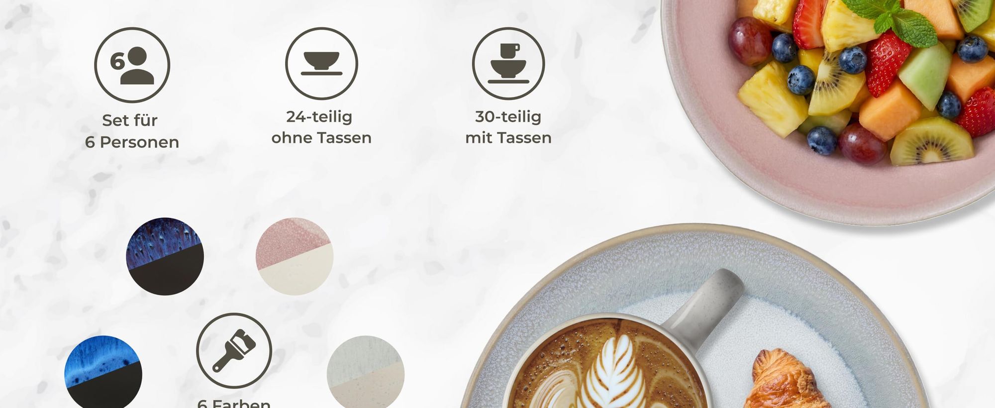 Tafelservice Mare für 6 Personen, handgefertigt ineinander stapelbar