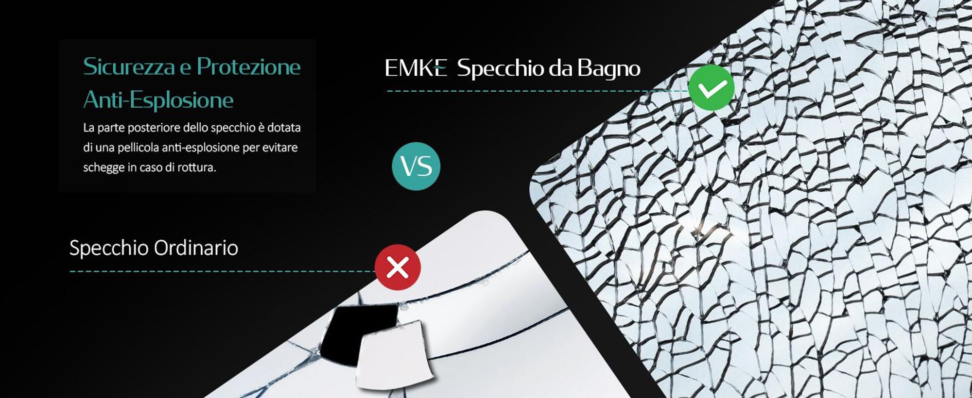 EMKE Specchio da bagno a LED 50x70cm Specchio da bagno con illuminazione a luce bianca fredda Specchio da bagno Specchio da parete con interruttore a sfioramento