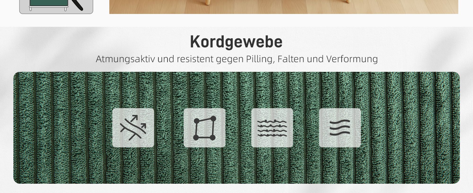 HOMCOM 2 Sitzer Sofa, Gepolsterte Couch mit Kordoptik, Holzbeine für Wohnzimmer