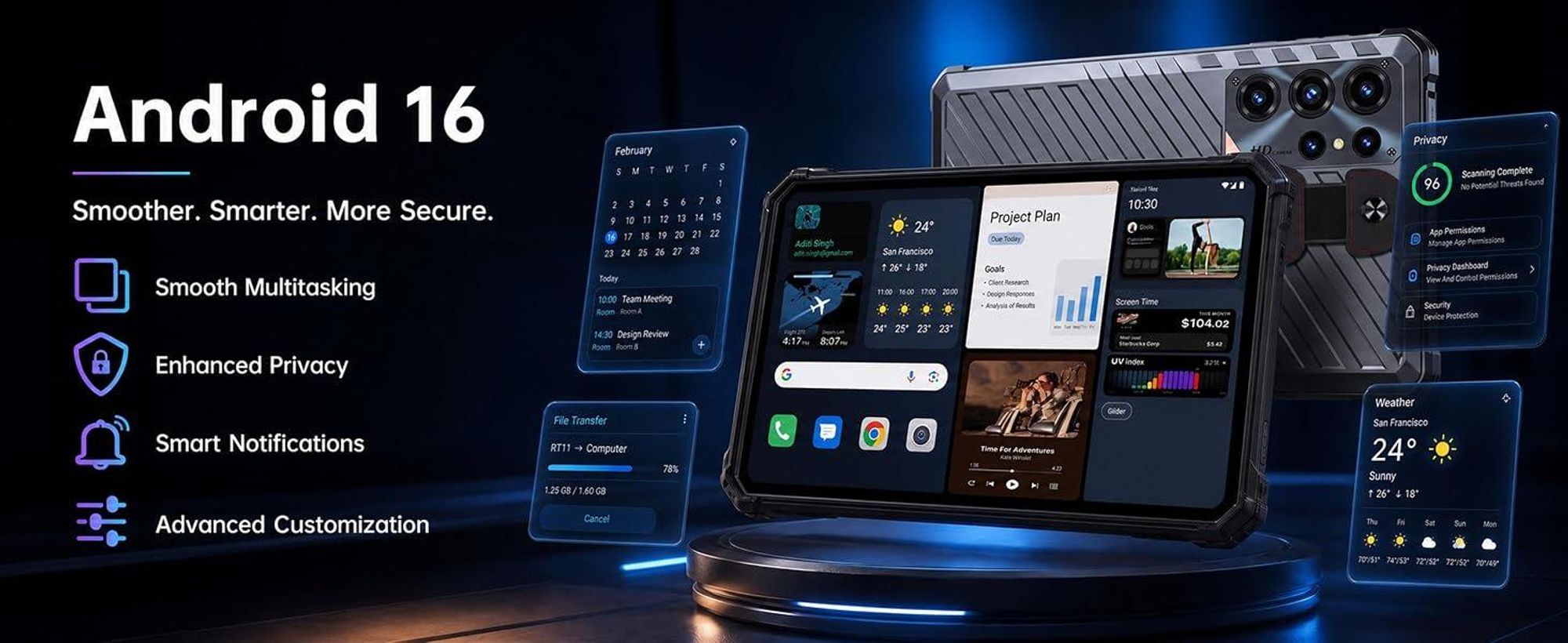 OUKITEL RT11 5G Outdoor Tablet, Wasserdicht Tablet, Android 16, 8" 2K HD Rugged Tablets 24GB+128GB/1TB, 10000mAh/18W,16MP/IP68/IP69K/NFC/OTG/Face ID