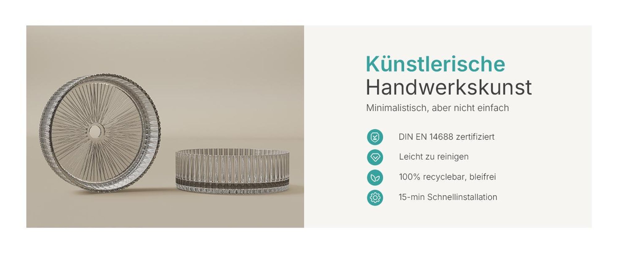 EMKE Aufsatzwaschbecken Rund 400x400x120mm aus gehärtetem Kristallglas Transparent grau Elektroplattiert, ohne Hahnloch & Überlauf, Modernes Design