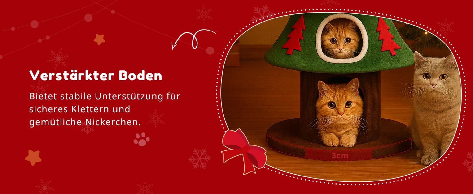 COMHOMA Kratzbaum 135 cm hoch, Weihnachtsbaum-Design, mehrstöckiger Katzenbaum mit Katzenhaus, mit Kratzsäulen Spielball Stabiler Kletterbaum für Katz
