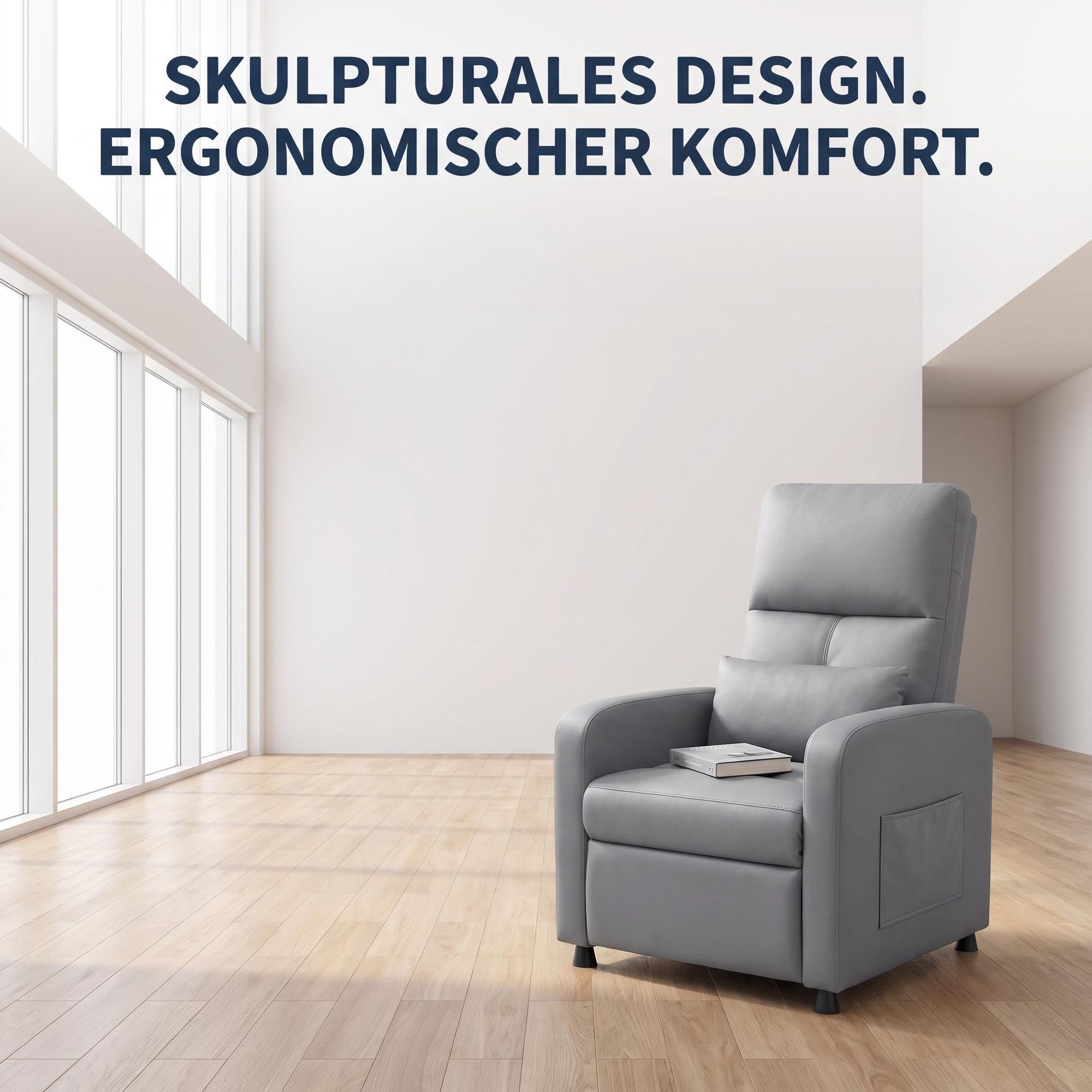 Fernsehsessel Elektrisch Grau mit liegefunktion, Elektrischer Relaxsessel mit Massage, TV Sessel Elektrisch, Liegesessel 90°–150° verstellbar, Wohnzim