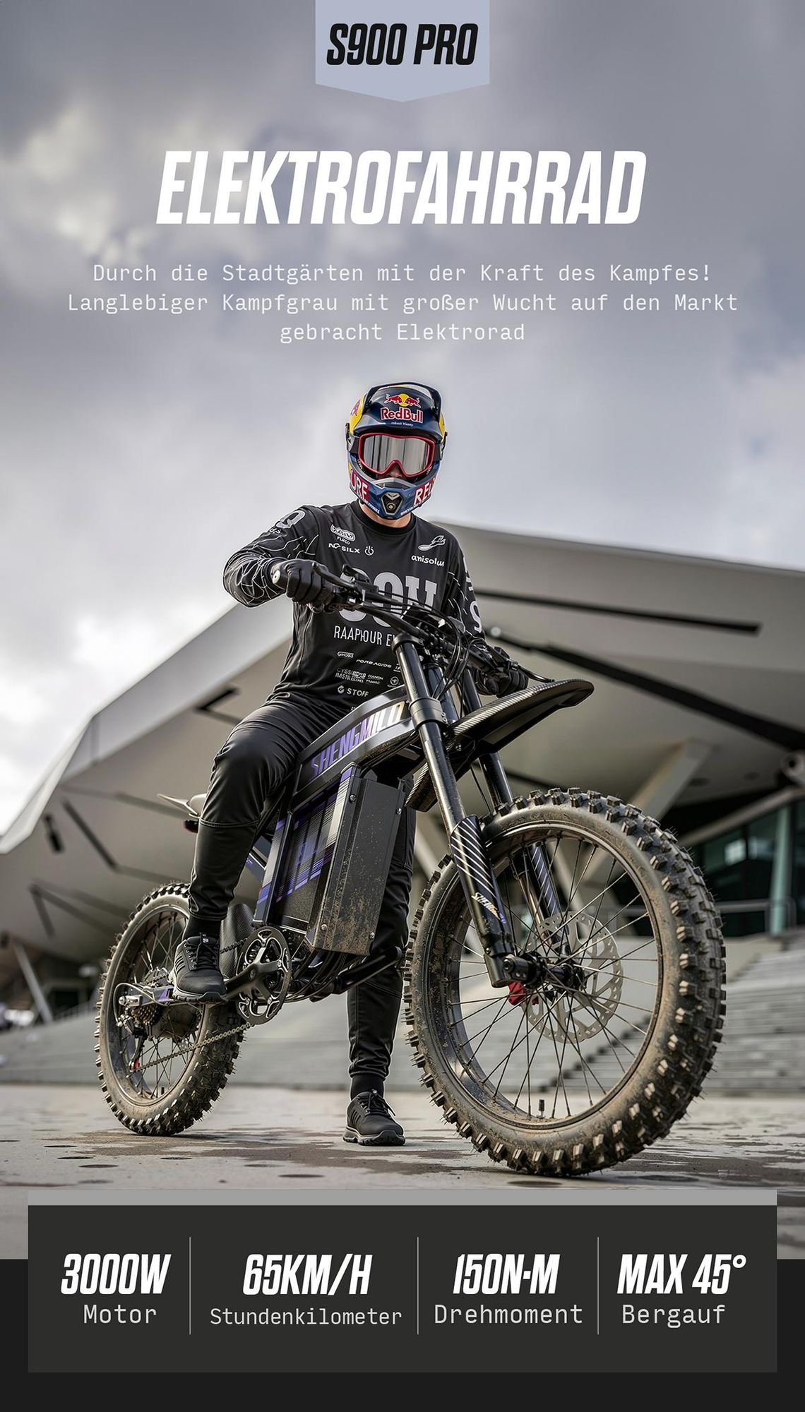 Shengmilo S900 PRO Offroad-E-Motorrad, 3000W, 60V 35Ah, 150 N·m, maximale Steigfähigkeit 45°, 19 Zoll