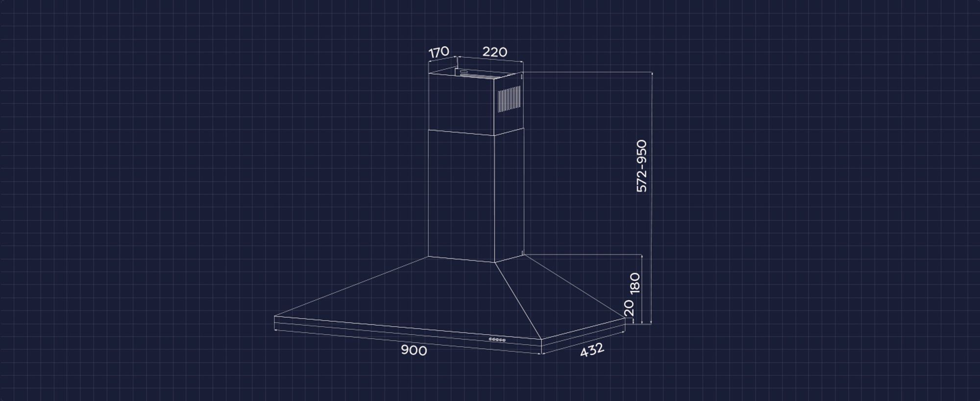 CIARRA A++ 406 m³/h Dunstabzugshaube 90 cm Wandhaube Pyramide Abzugshaube 3 Stufen VMS9201