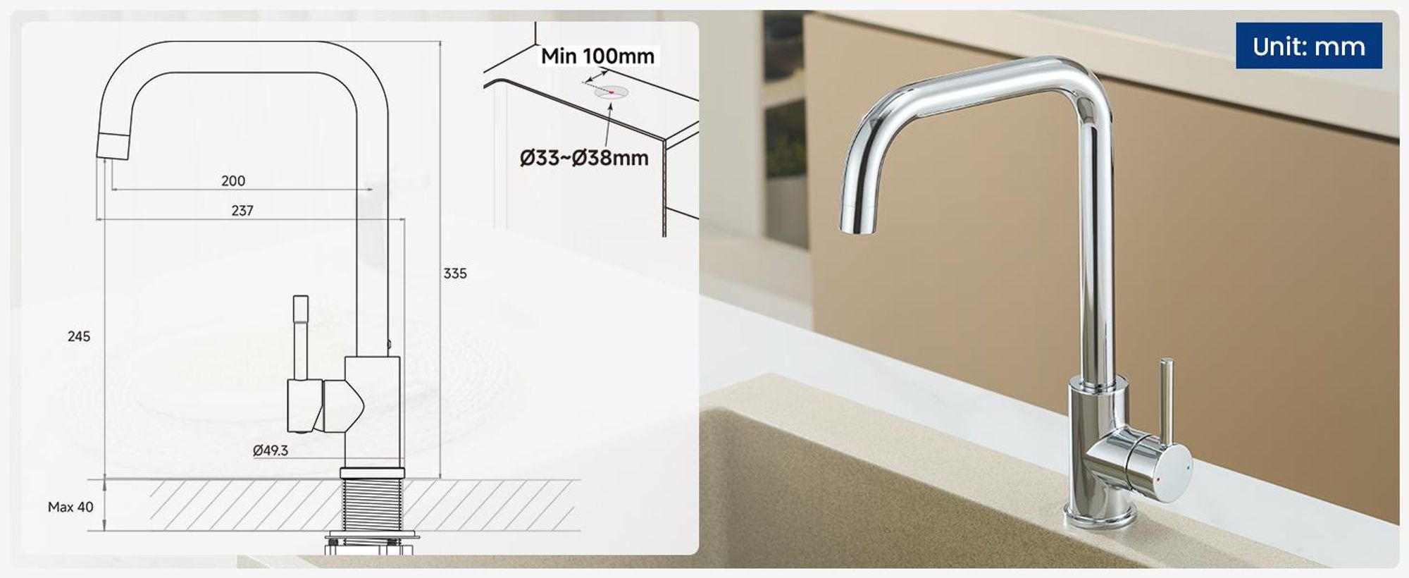 Wassersparend Küchenarmatur Edelstahl, 7-Form Spültischarmatur,360° Drehbar Niederdruck Küchenarmatur,  Cecipa, Einhandmischer für Kleinspeicher,Chrom