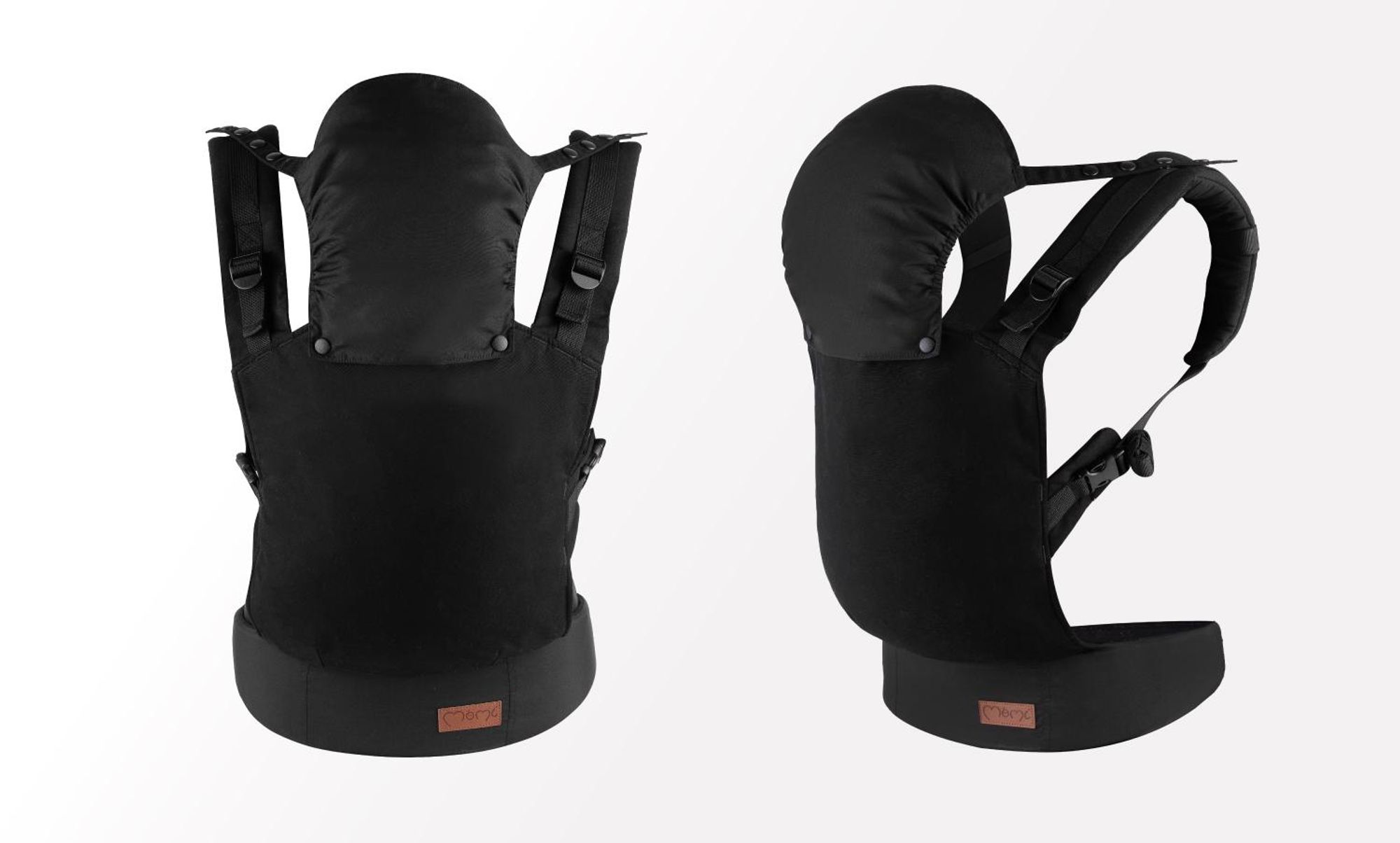 MoMi COLLET – Ergonomische Babytrage für vorne & hinten, verstellbar, bis 15 kg, physiologisch & rückenschonend, mit Kapuze & Tasche – Schwarz