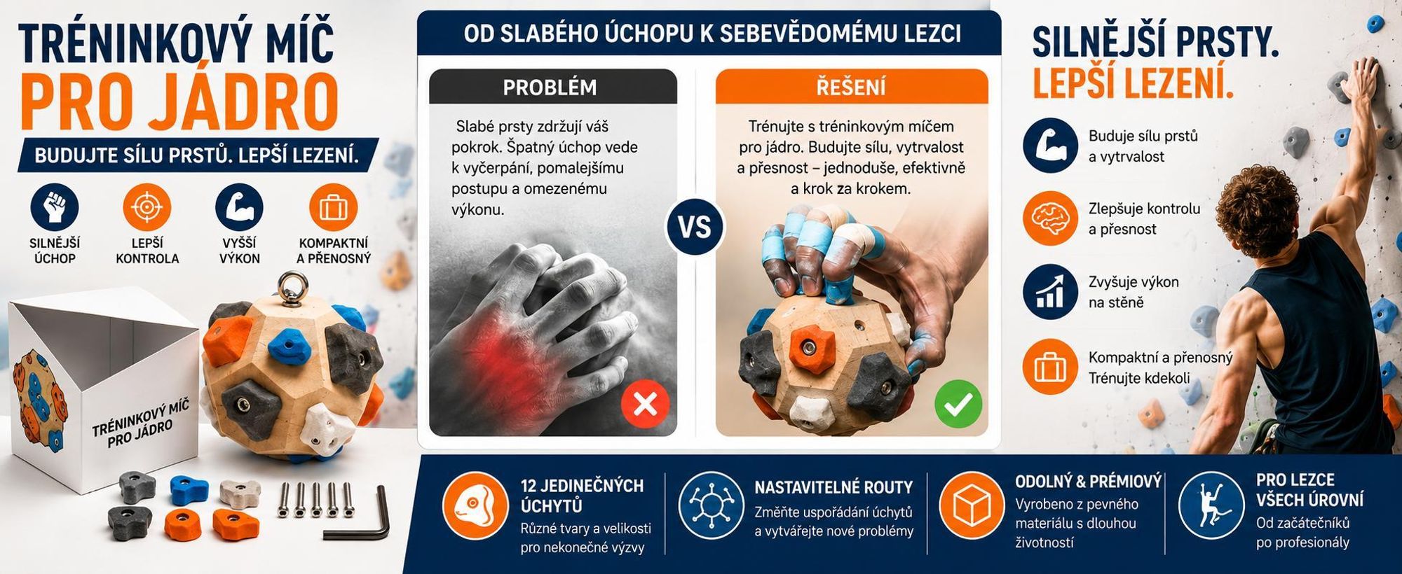 Tréninkový přístroj na prsty s nastavitelnými úchyty, hračka na posílení prstů, horolezecké příslušenství – BOULBLOCK