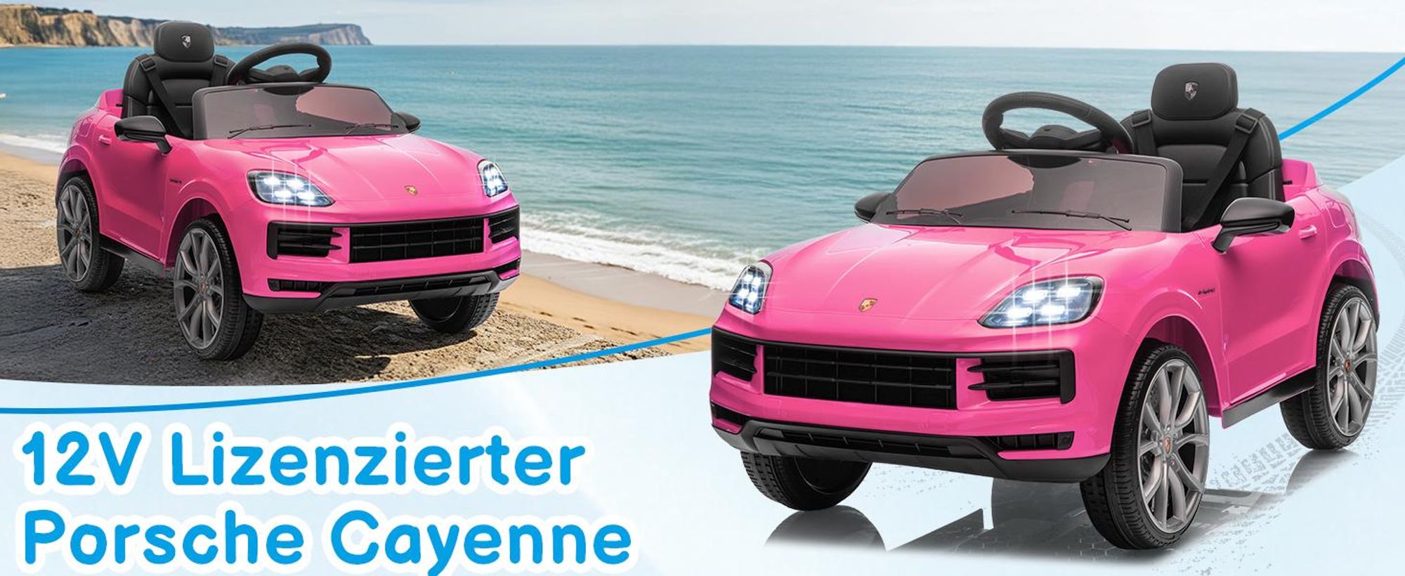 FCH Kinder Elektroauto 12V Kinderauto Elektrisch 2,4G-Fernbedienung, Porsche Cayenne Elektrofahrzeuge mit MP3, Musik, Hupe, LED-Leuchten (Rosa)