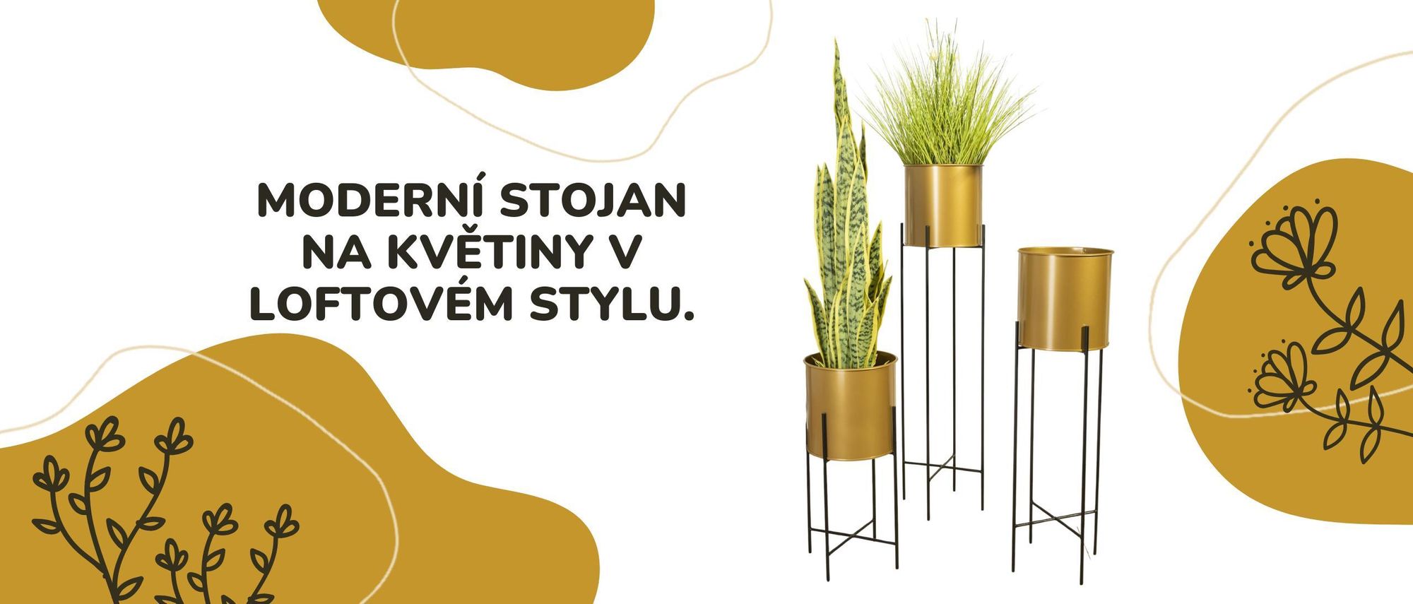 Howhomely, stojan na rostliny, stojan na květiny, květináč, kov, černá, zlatá