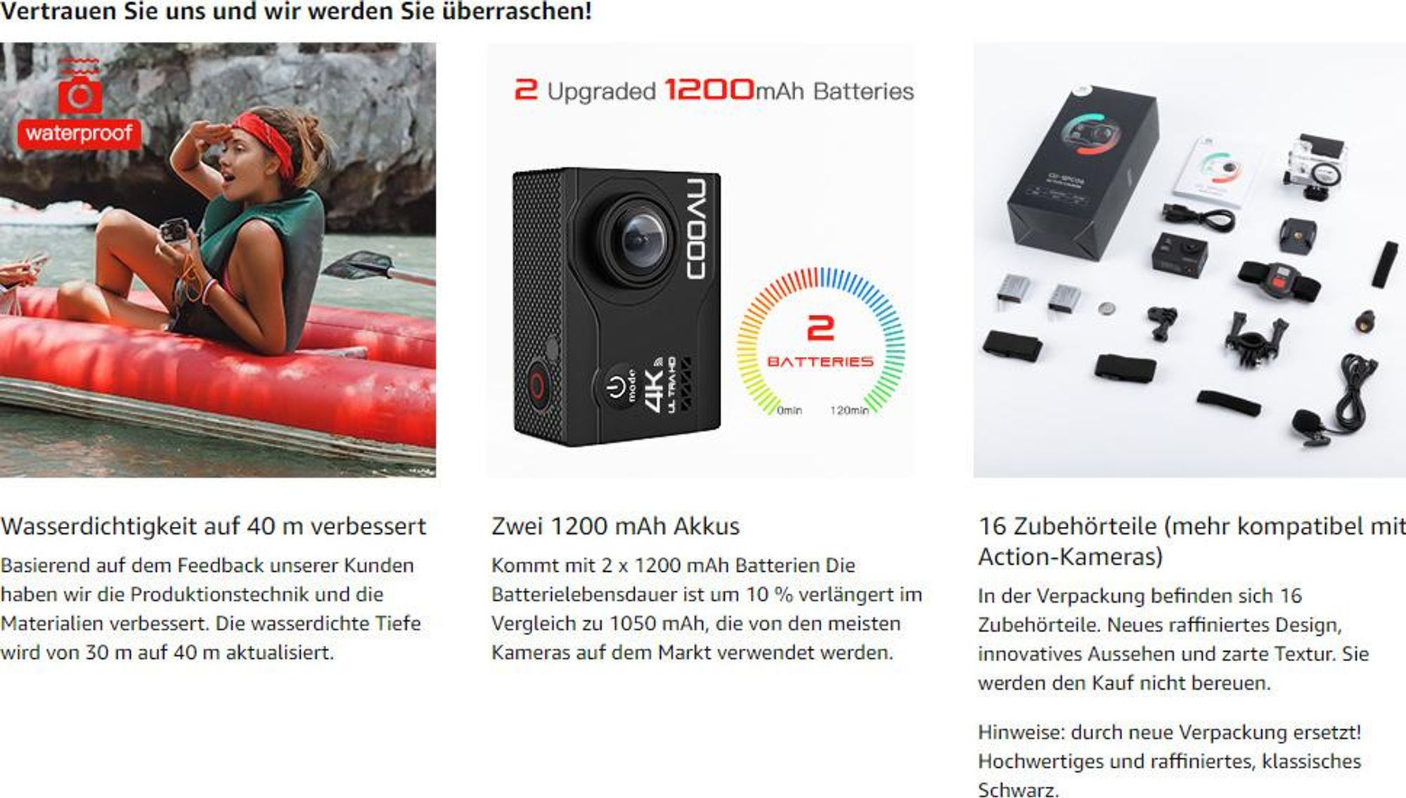 4K Action cam 20MP WiFi Sports Kamera Ultra HD Unterwasserkamera 40m 170 ° Weitwinkel 2.4G Fernbedienung Zeitraffer mit 2 Stk Akkus & 32 GB SD Karte