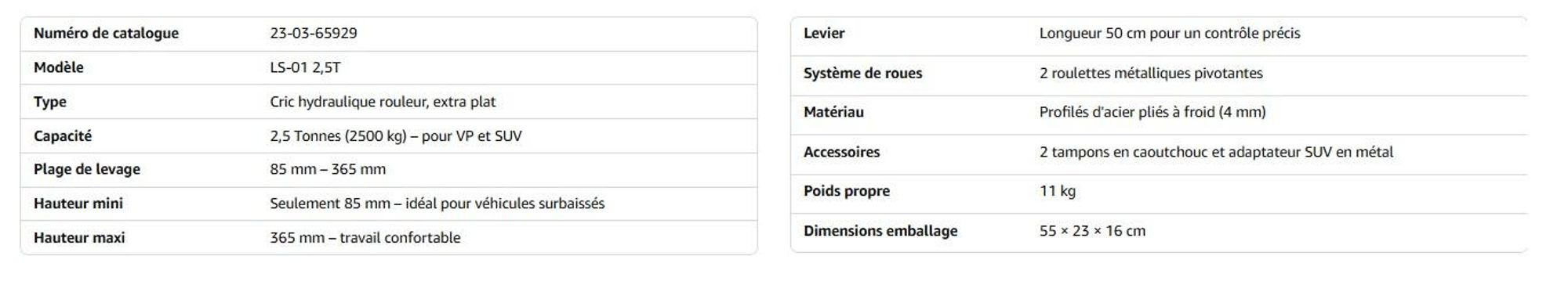 Cric hydraulique STIX LS-01, capacité de 2,5 tonnes, hauteur de levage de 85 à 365 mm, pour voitures, SUV, usage professionnel