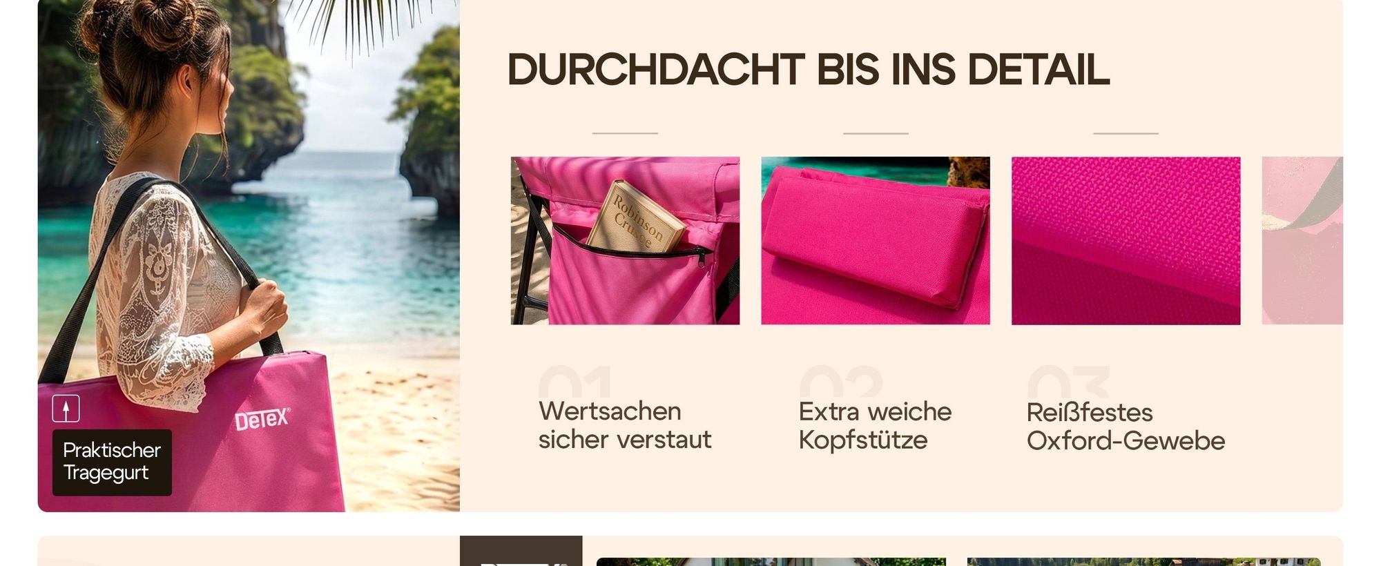 DETEX® Strandmatte mit Rückenlehne, gepolstert, faltbar, 2er-Set, Türkis
