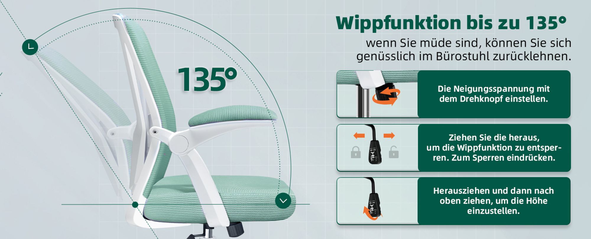 Aiibot Bürostuhl,Bürostuhl Ergonomischer mit klappbaren Armlehnen Schreibtischstuhl Armlehnen Höhenverstellbarer Drehstuhl Chefsessel bürostuhl 150 kg