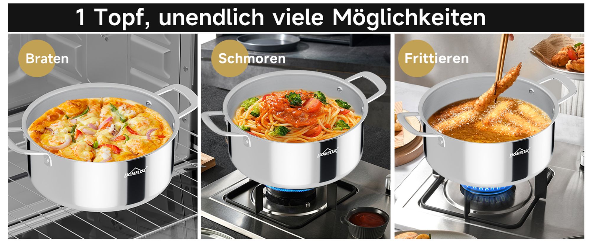Topf 26cm 5,2L Edelstahl Kochtopf Induktion mit Glasdeckel,Töpfe mit Wabenstruktur Beschichtete