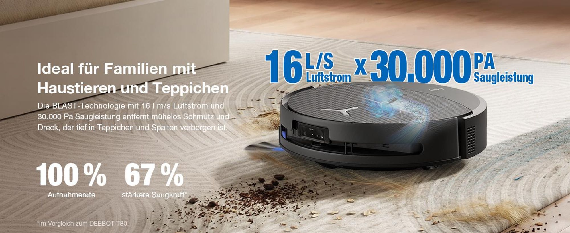 ECOVACS DEEBOT T90 PRO Omni 30.000Pa Saugroboter mit 2pcs Original-Reinigungslösung, Staubsauger Roboter mit Wischfunktion, Schwarz