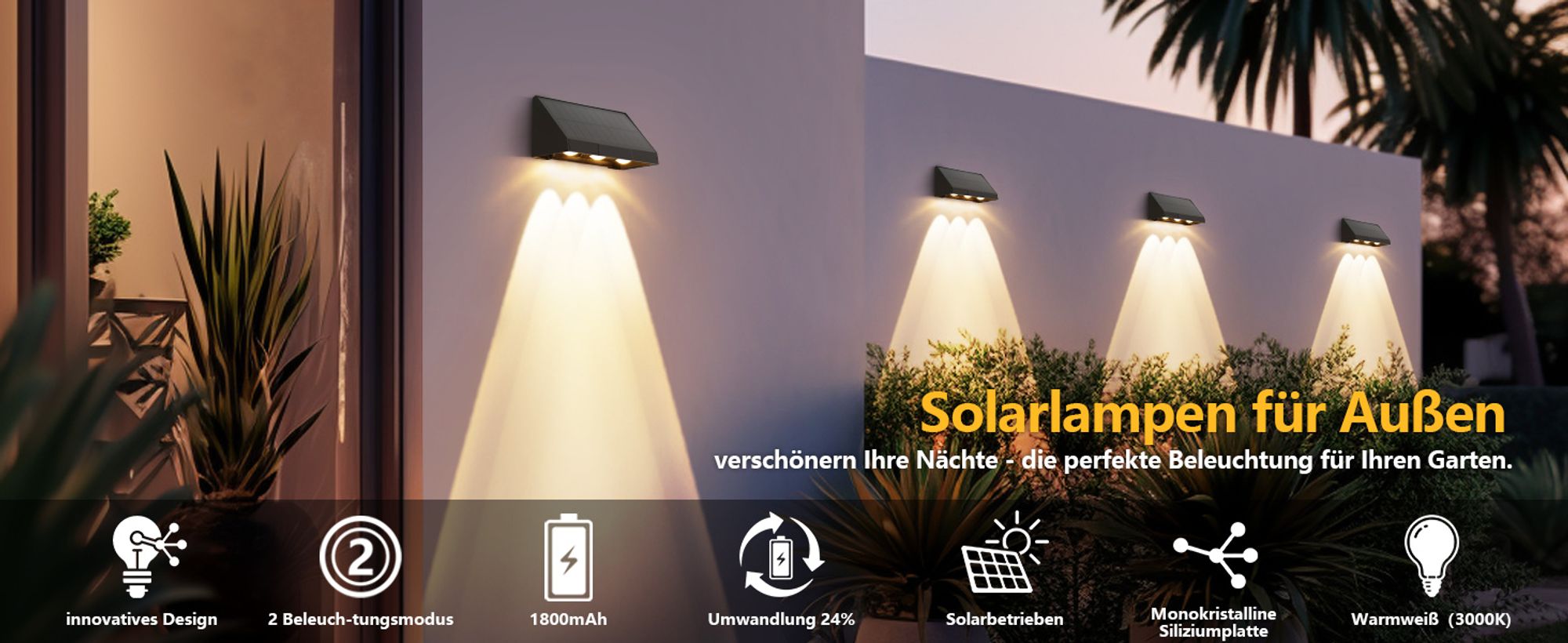 ZMH Solarlampen für Außen 2ER Solar Wandleuchte Aussen Wand LED 2 Modi Außenwandleuchten 3000K Warmweiß Solarwandleuchten Wasserdichte Solarleuchte Beleuchtung für Zaun Terrasse Balkon Garten