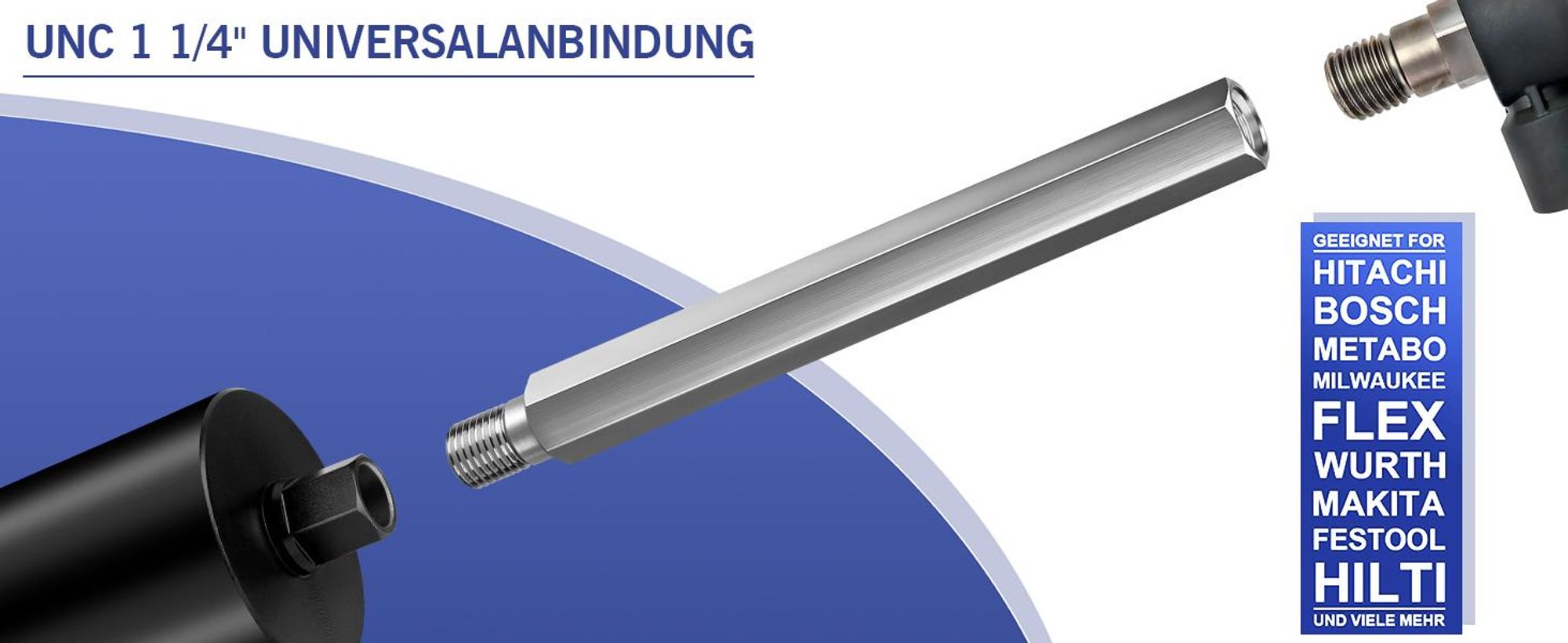 400mm Bohrkronen Verlängerung mit Anschluss 1 1/4'' UNC, 7075-T6 Flugzeugaluminium, Verlängerungsstange für Kernbohrer Diamantbohrkrone