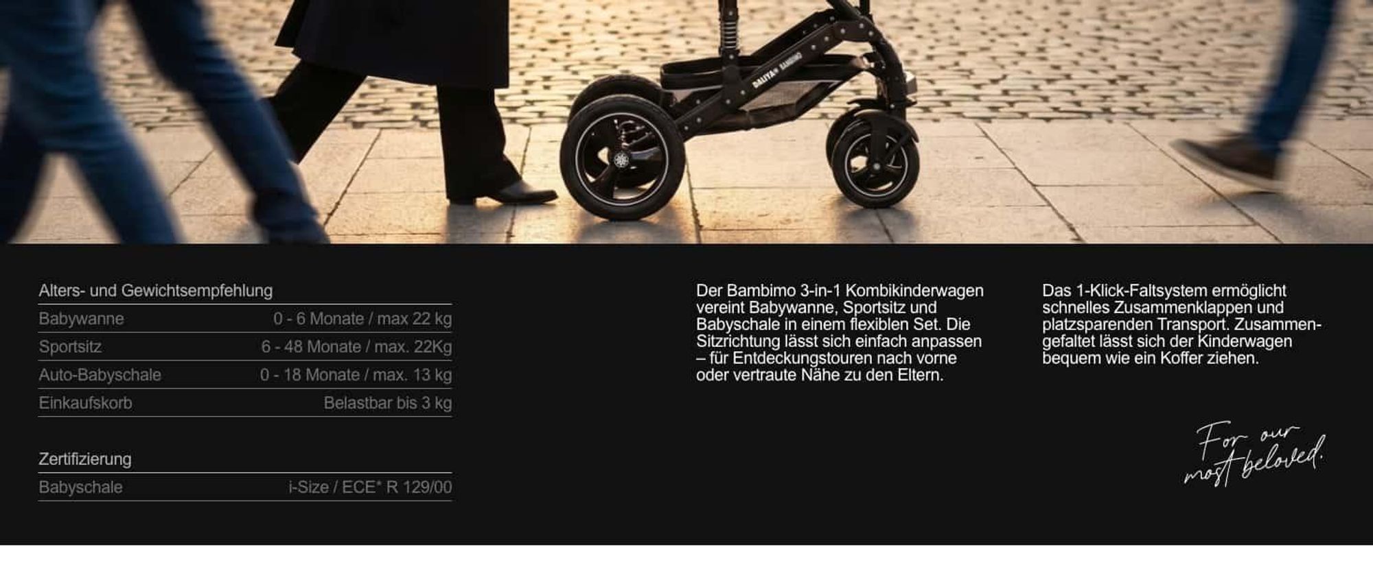 Daliya® BAMBIMO 3in1 Kinderwagen mit i-Size Babyschale, Gummi-Rädern & Aluminiumrahmen, Travel-System mit 2in1-Babywanne/Sportsitz, Kombi-Kinderwagen