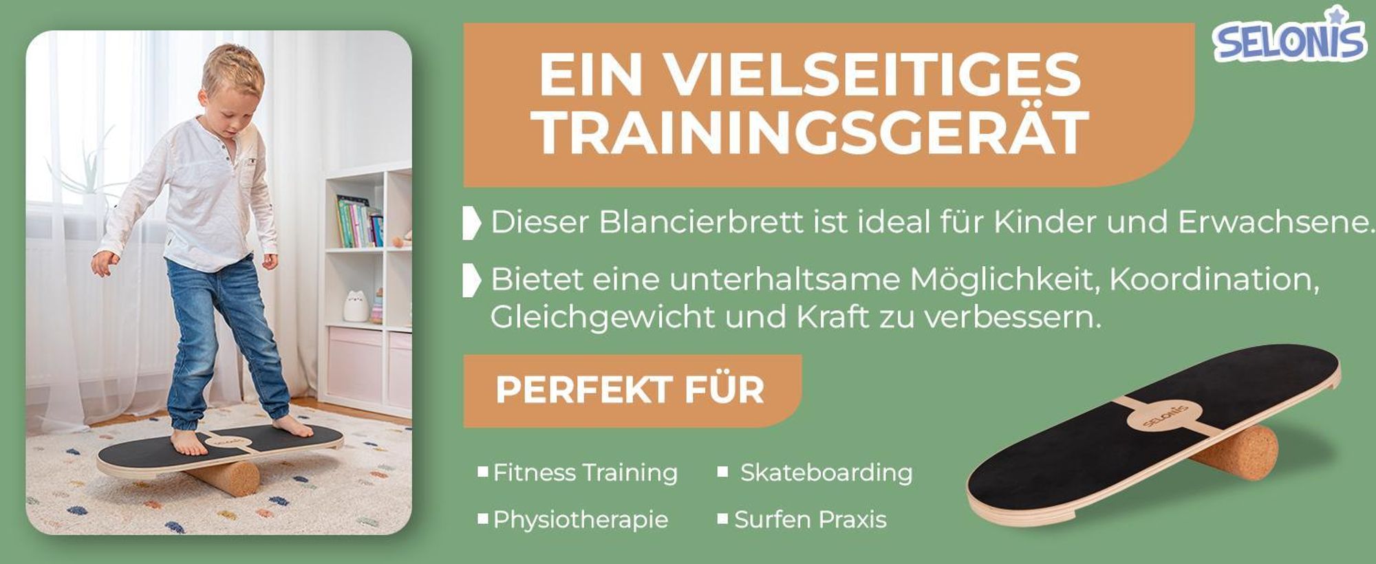 Selonis Balance Board Aus Holz Koordinationstraining Balancebrett Physiotherapie Skateboard Surfbrett Fitness Crossfit Yoga Mit Matte Für Erwachsene Und Kinder