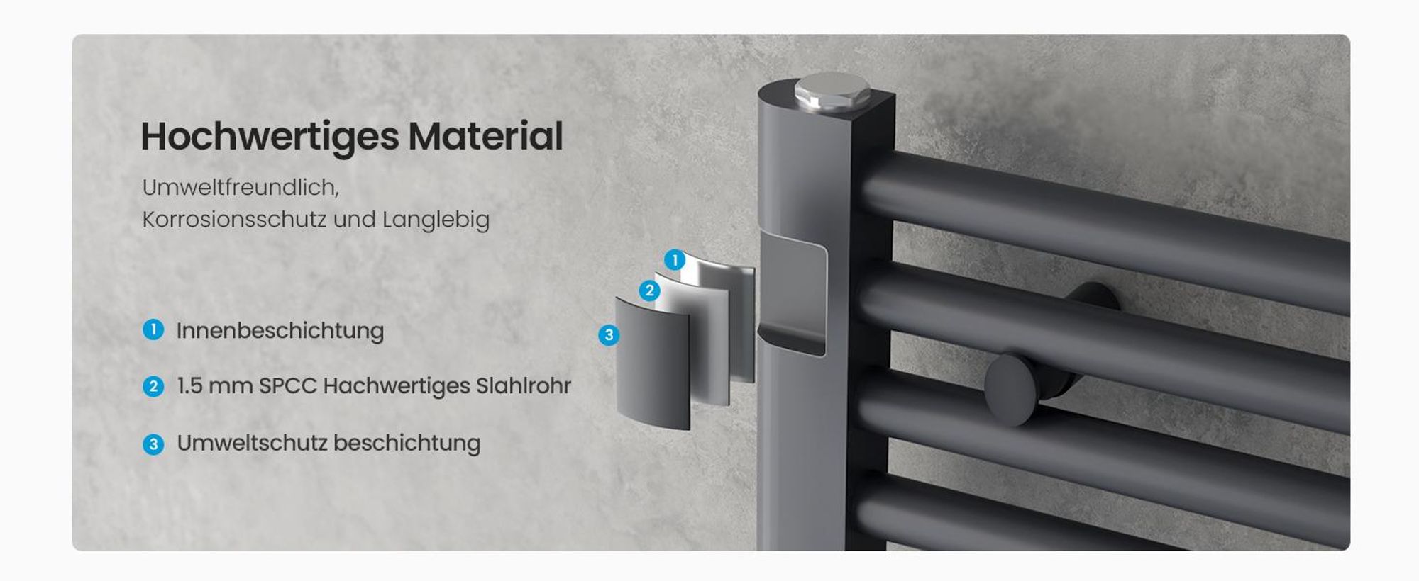 Heilmetz Handtuchheizkörper 140x60 cm 661W Warmwasser Badheizkörper, Mittelanschluss & Seitenanschluss, Handtuchtrockner