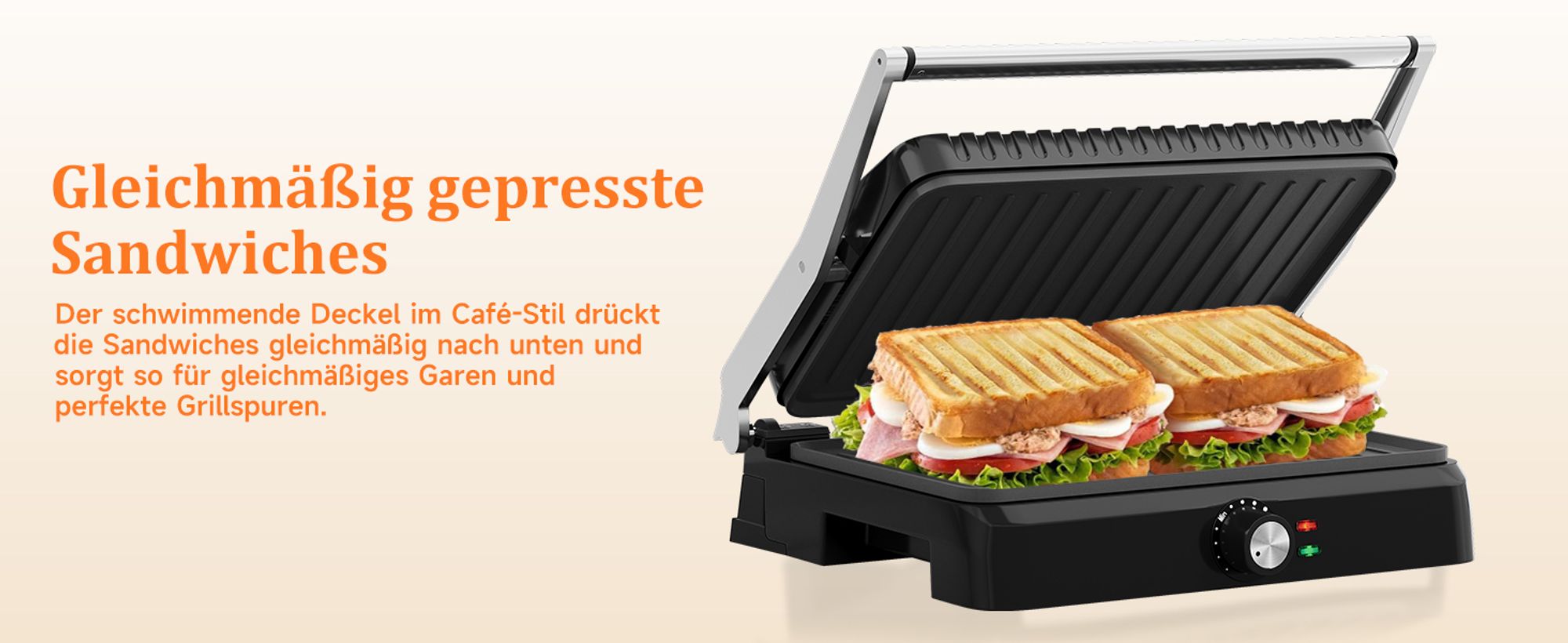HOMELUX Kontaktgrill Tischgrill 2200W, Sandwichmaker, Panini Grill Multifunktion mit Auffangschale Antihaftbeschichtung Platten 34x23cm, Schwarz