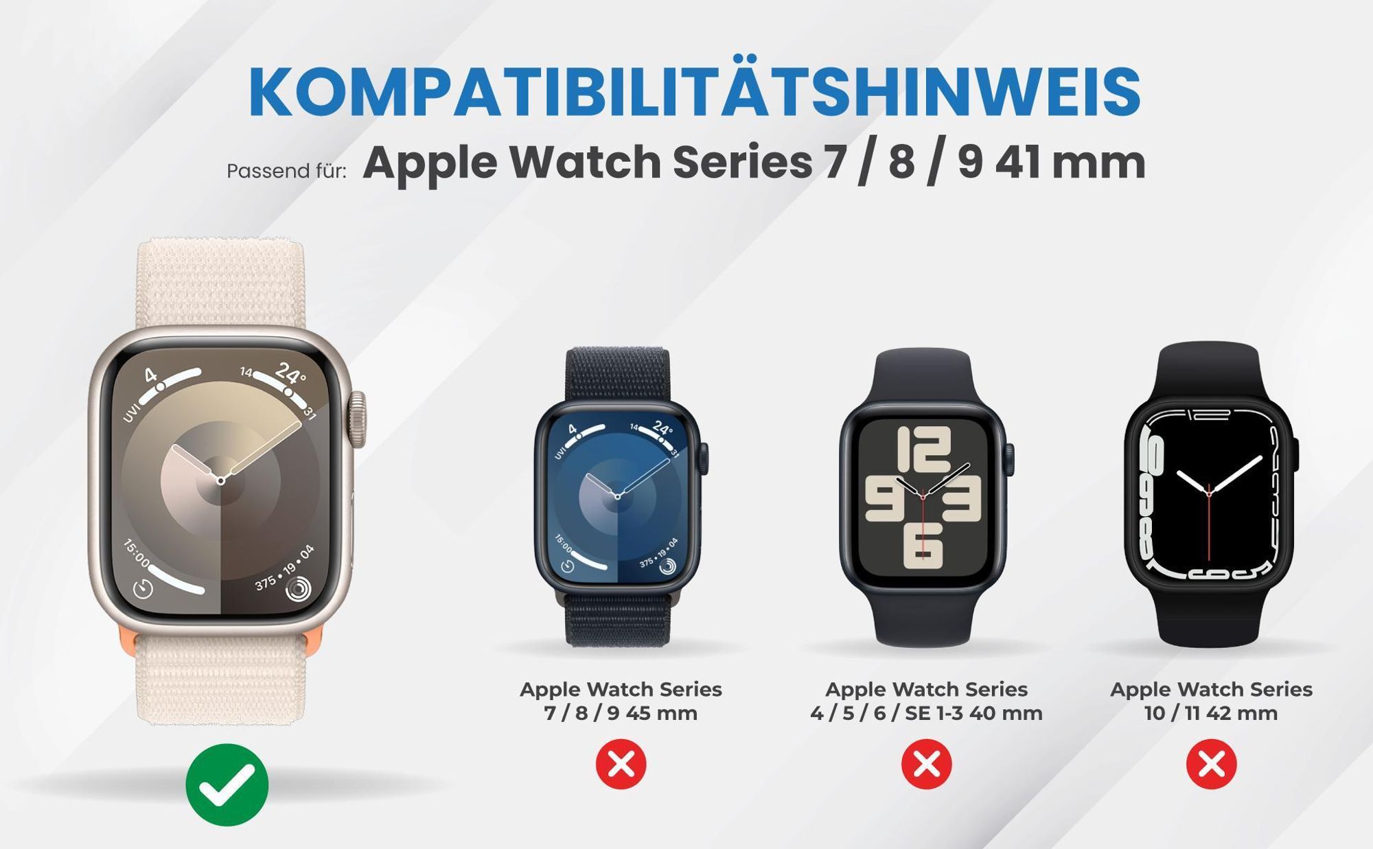 Kompatibilitätshinweise Hülle für Apple Watch Series 7 / 8 / 9 41 mm