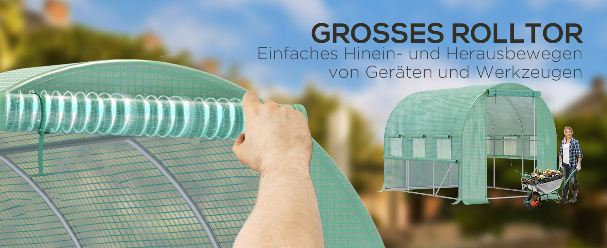 Outsunny Foliengewächshaus, 2,95x2x2 m Tunnel-Gewächshaus, Winddichtes Treibhaus
